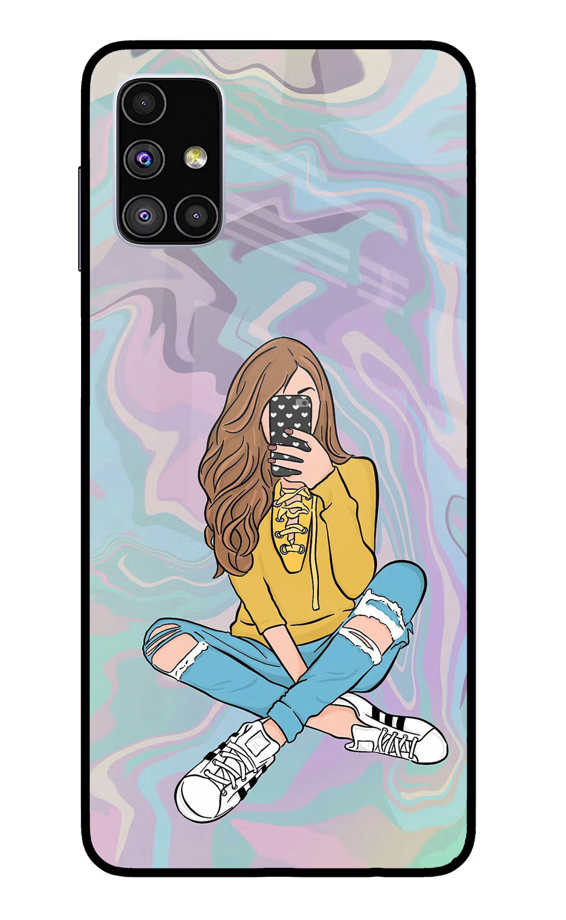Selfie Girl Samsung M51 Back Cover - Selfie Girl Samsung M51 Glass Case Back Cover by Casekaro Selfie Girl Samsung M51 Glass Case Back Cover by Casekaro