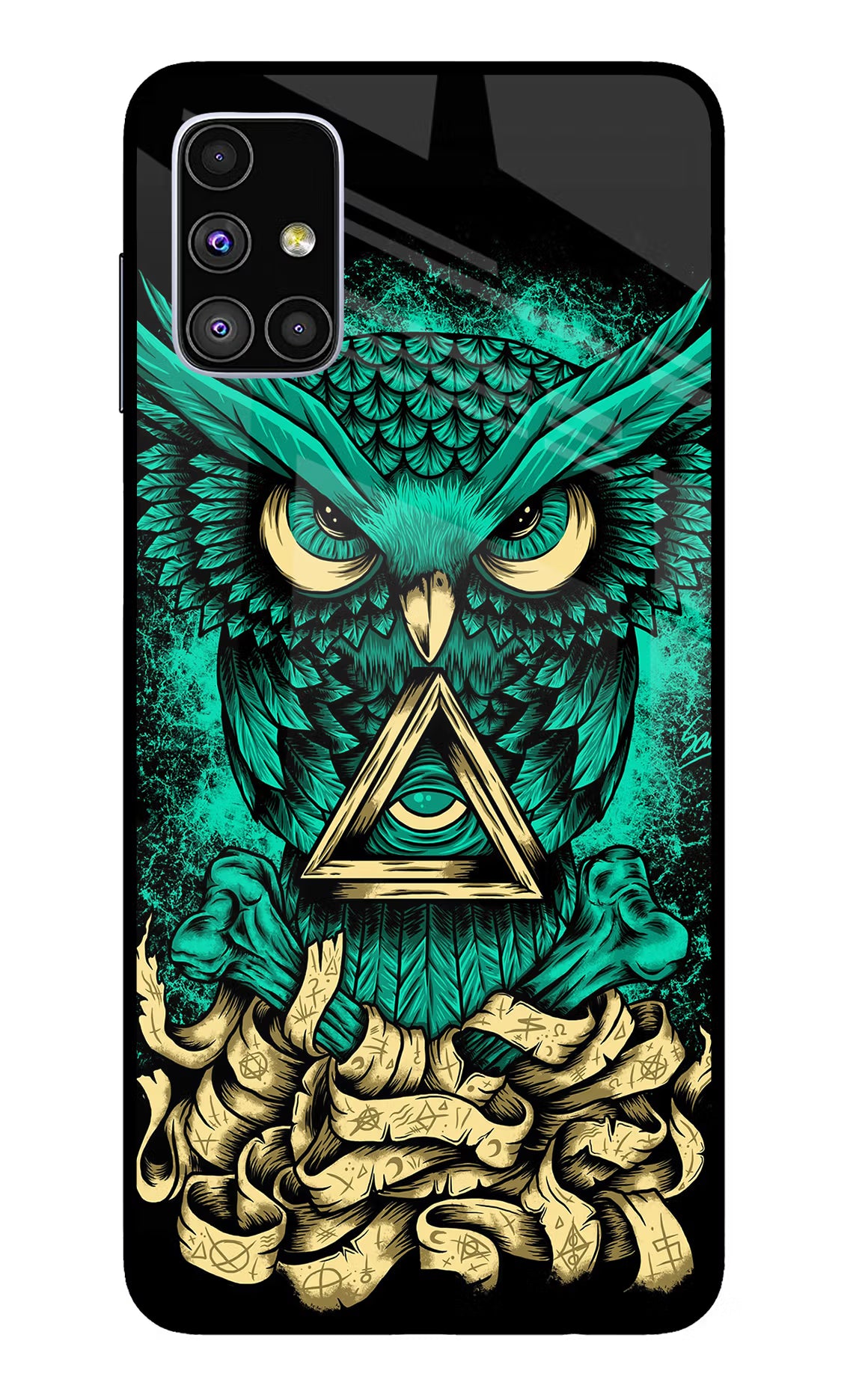 Green Owl Samsung M51 Back Cover - Green Owl Samsung M51 Glass Case Back Cover by Casekaro Green Owl Samsung M51 Glass Case Back Cover by Casekaro