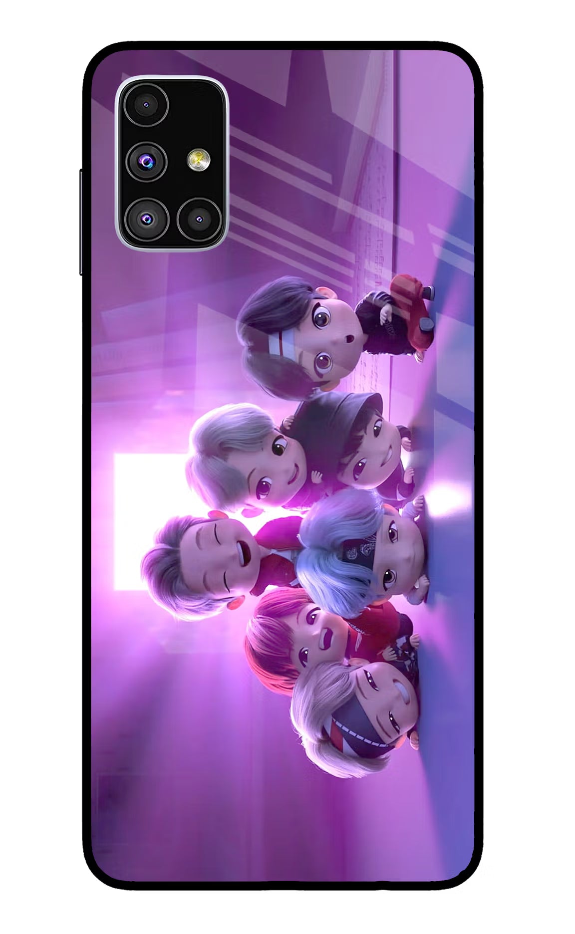 BTS Chibi Samsung M51 Back Cover - BTS Chibi Samsung M51 Glass Case Back Cover by Casekaro BTS Chibi Samsung M51 Glass Case Back Cover by Casekaro