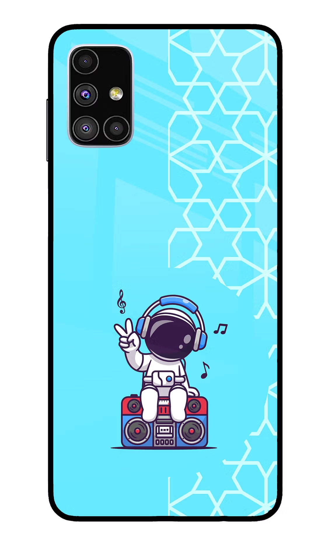 Cute Astronaut Chilling Samsung M51 Back Cover - Cute Astronaut Chilling Samsung M51 Glass Case Back Cover by Casekaro Cute Astronaut Chilling Samsung M51 Glass Case Back Cover by Casekaro