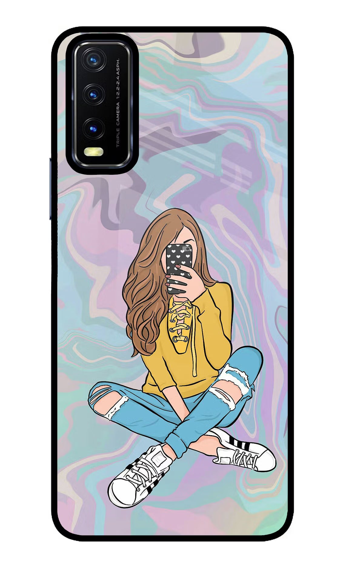 Selfie Girl Vivo Y20/Y20i Glass Case - Selfie Girl Vivo Y20/Y20i Glass Case Selfie Girl Vivo Y20/Y20i Glass Case