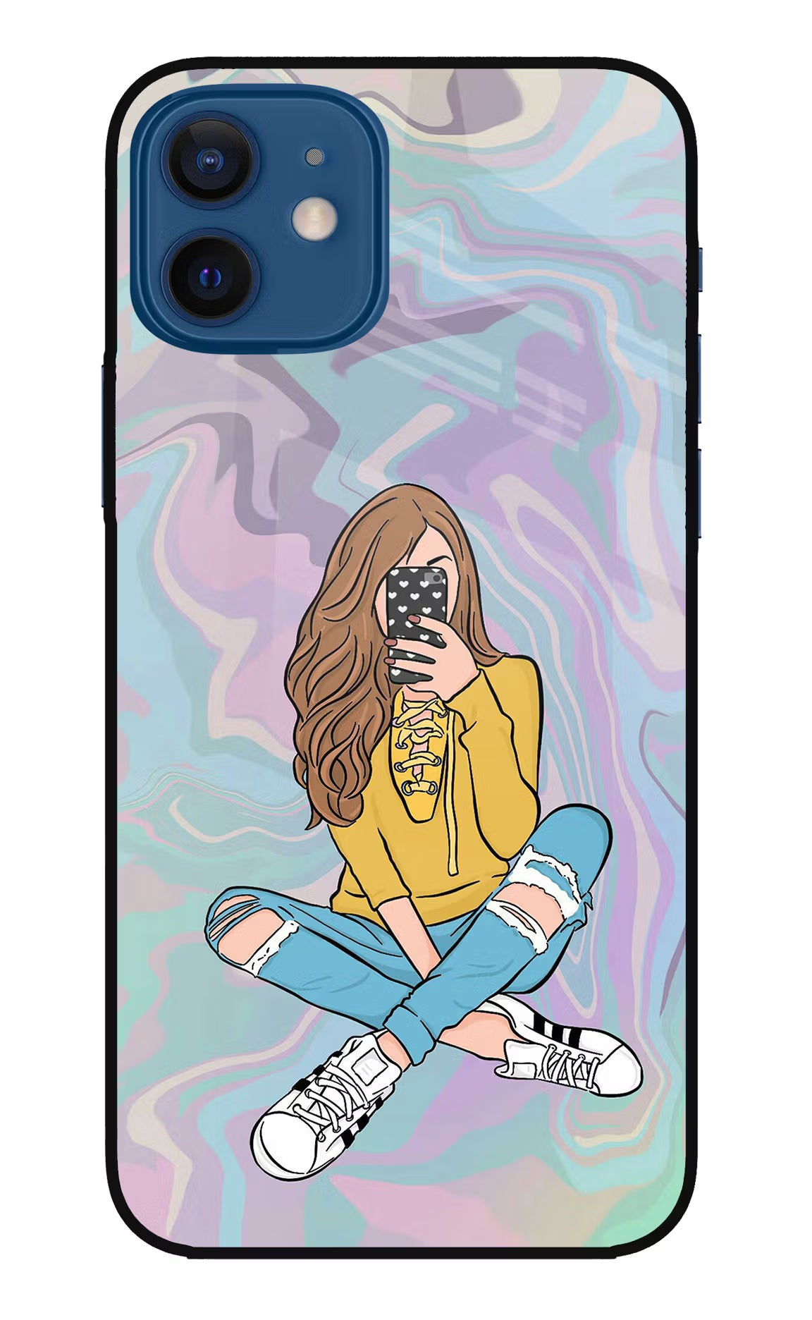 Selfie Girl iPhone 12 Glass Case - Selfie Girl iPhone 12 Glass Case Selfie Girl iPhone 12 Glass Case