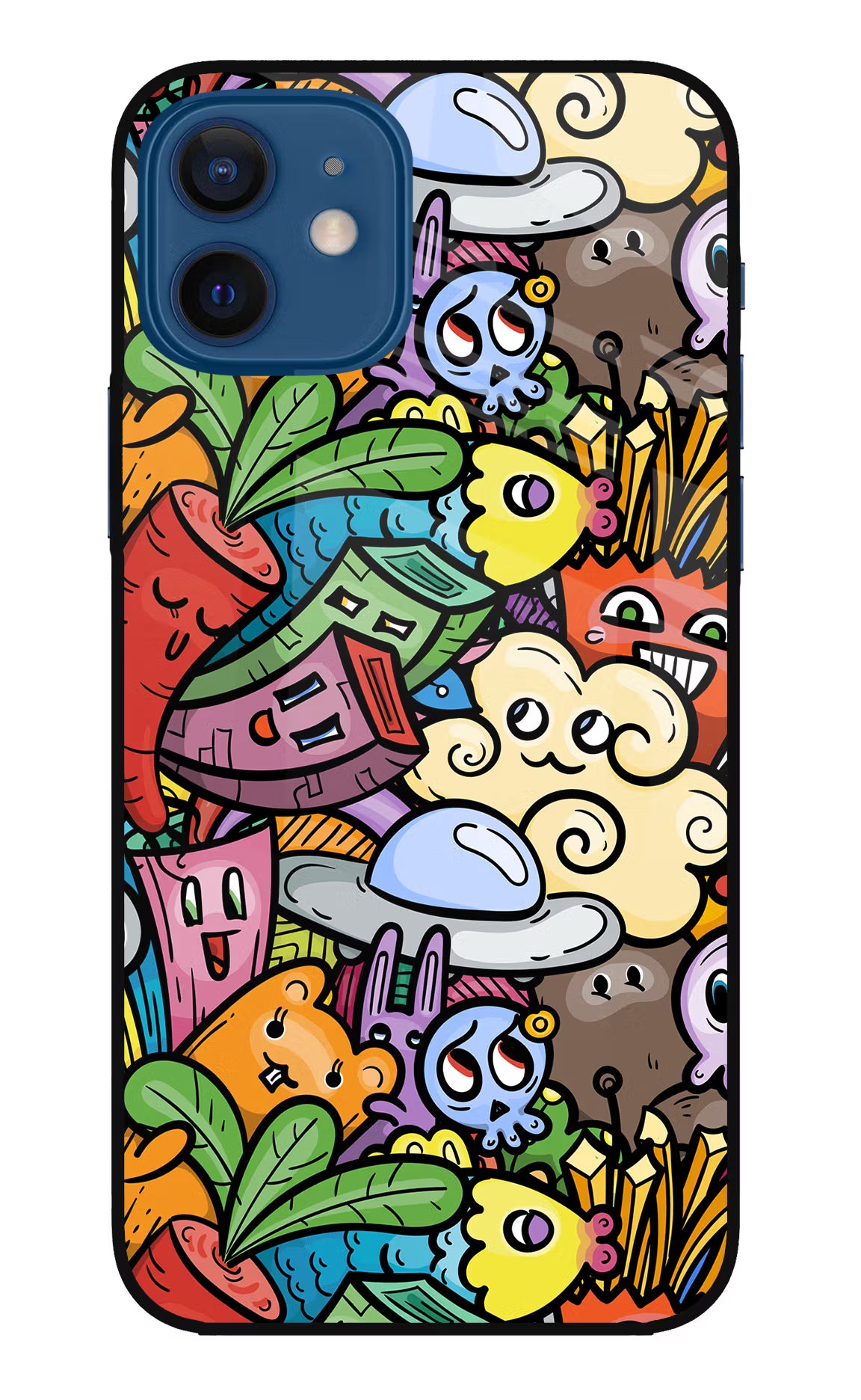 Veggie Doodle iPhone 12 Glass Case - Veggie Doodle iPhone 12 Glass Case Veggie Doodle iPhone 12 Glass Case