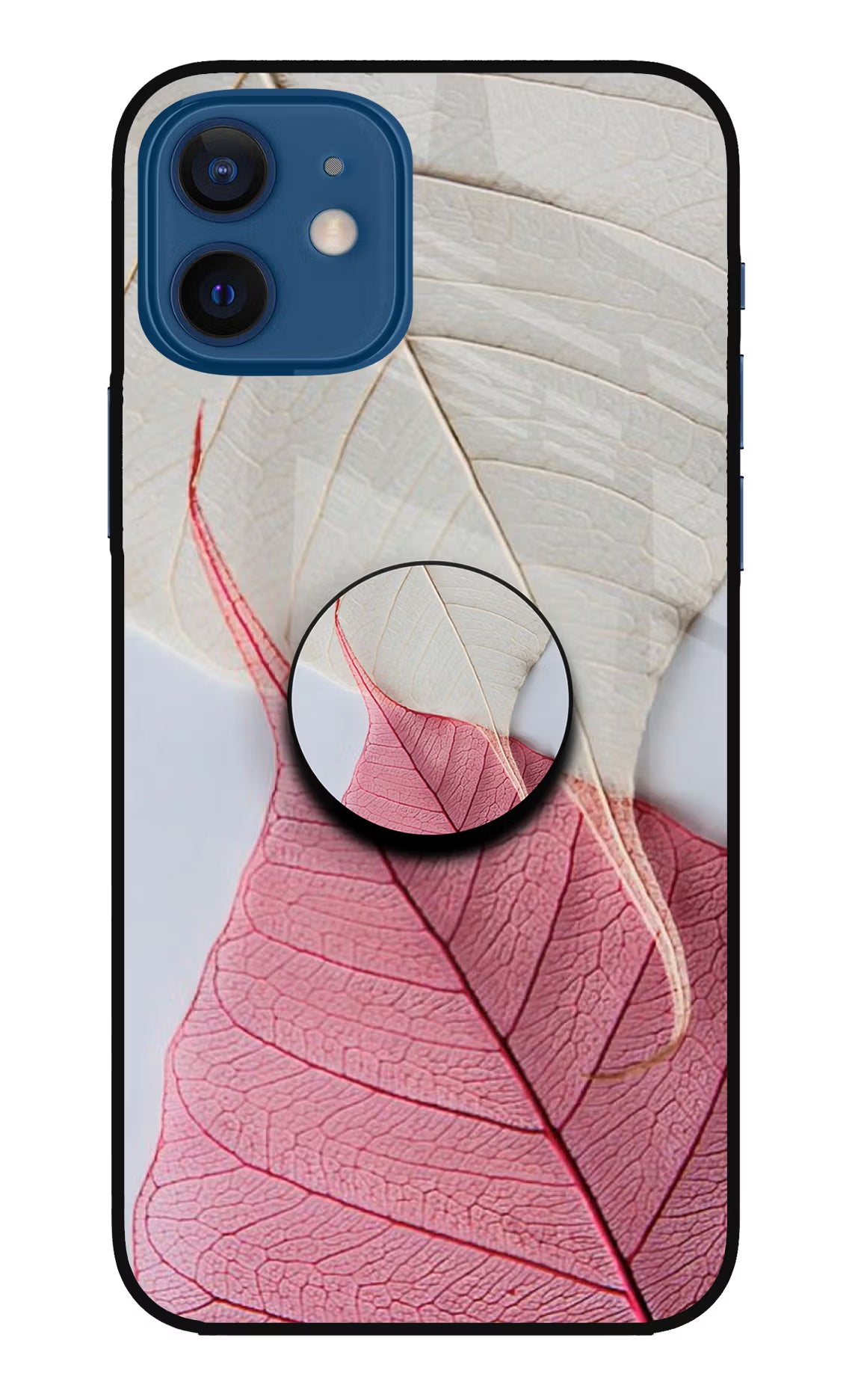 White Pink Leaf iPhone 12 Glass Case - White Pink Leaf iPhone 12 Glass Case White Pink Leaf iPhone 12 Glass Case