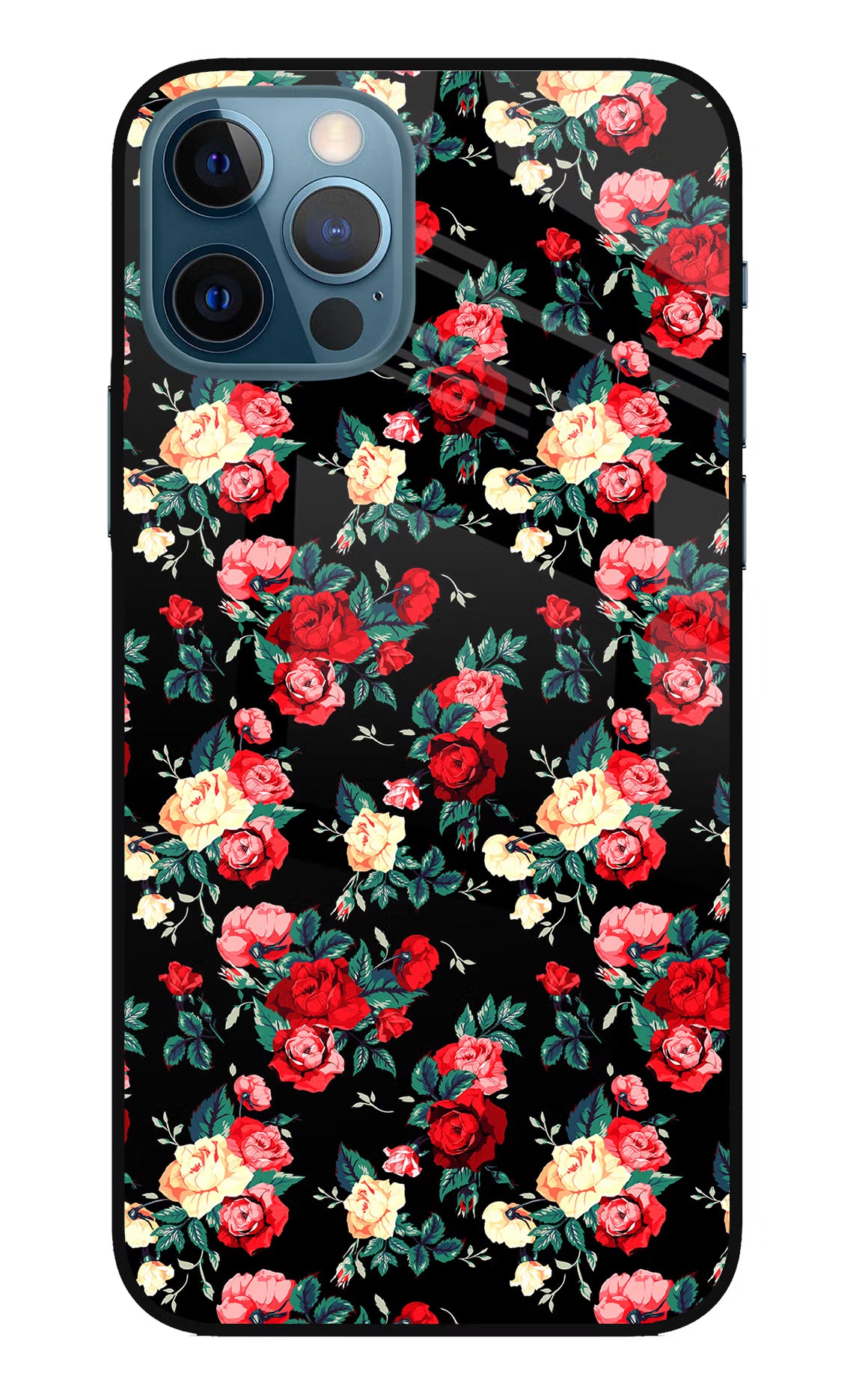 Rose Pattern iPhone 12 Pro Glass Case - Rose Pattern iPhone 12 Pro Glass Case Rose Pattern iPhone 12 Pro Glass Case
