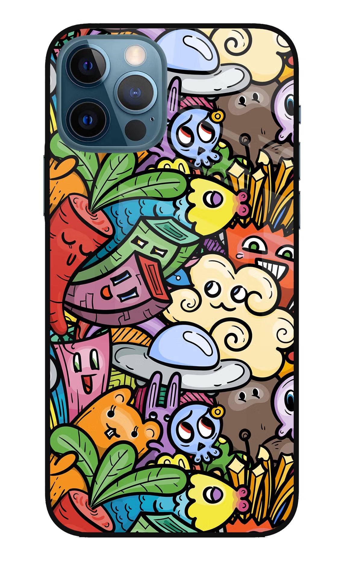 Veggie Doodle iPhone 12 Pro Glass Case - Veggie Doodle iPhone 12 Pro Glass Case Veggie Doodle iPhone 12 Pro Glass Case