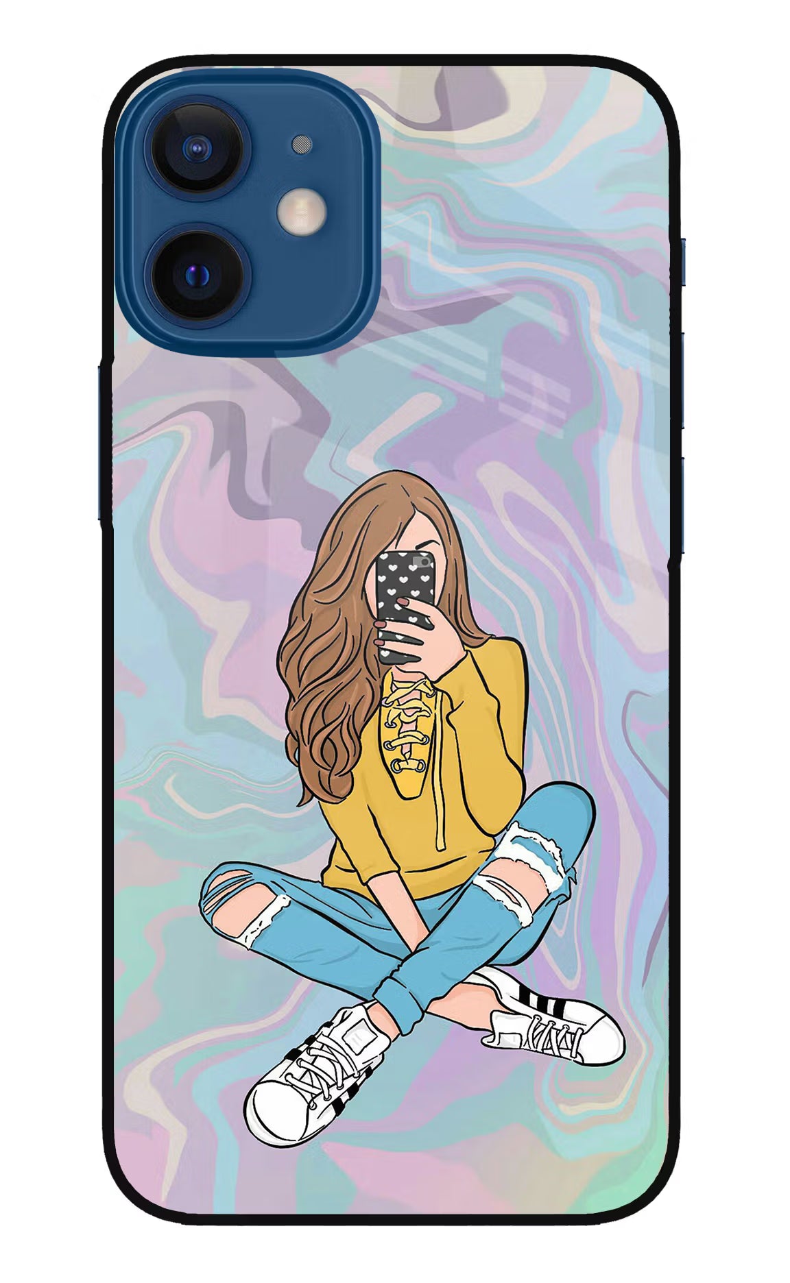 Selfie Girl iPhone 12 Mini Glass Case - Selfie Girl iPhone 12 Mini Glass Case Selfie Girl iPhone 12 Mini Glass Case