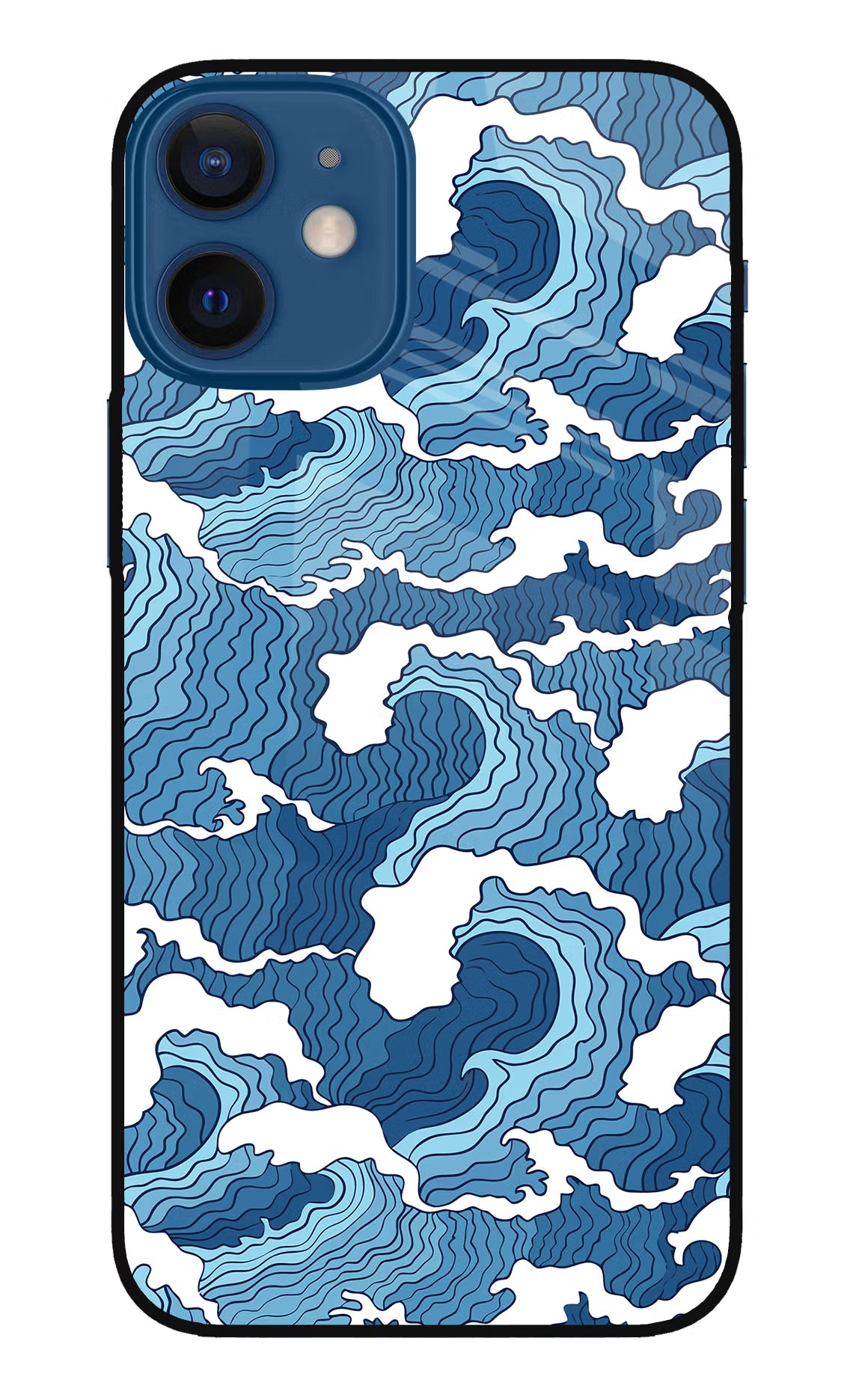 Blue Waves iPhone 12 Mini Glass Case - Blue Waves iPhone 12 Mini Glass Case Blue Waves iPhone 12 Mini Glass Case