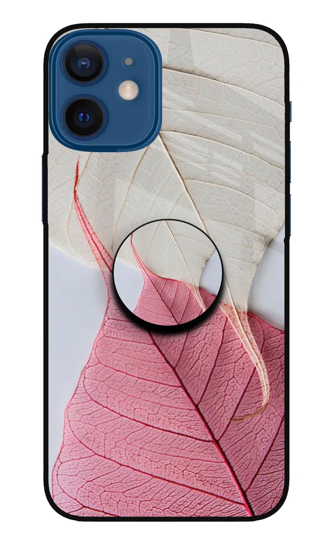 White Pink Leaf iPhone 12 Mini Glass Case - White Pink Leaf iPhone 12 Mini Glass Case White Pink Leaf iPhone 12 Mini Glass Case