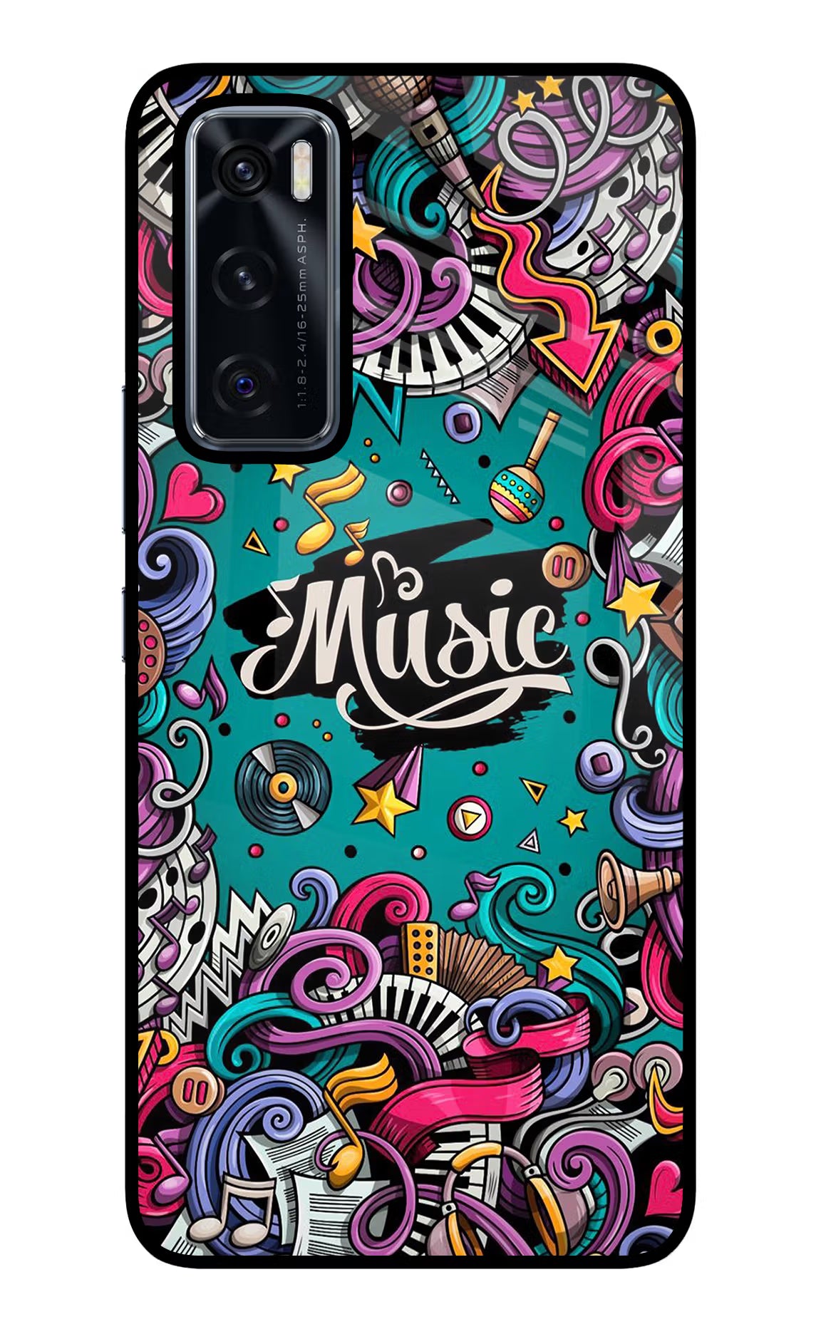 Music Graffiti Vivo V20 SE Back Cover - Music Graffiti Vivo V20 SE Glass Case Back Cover by Casekaro Music Graffiti Vivo V20 SE Glass Case Back Cover by Casekaro