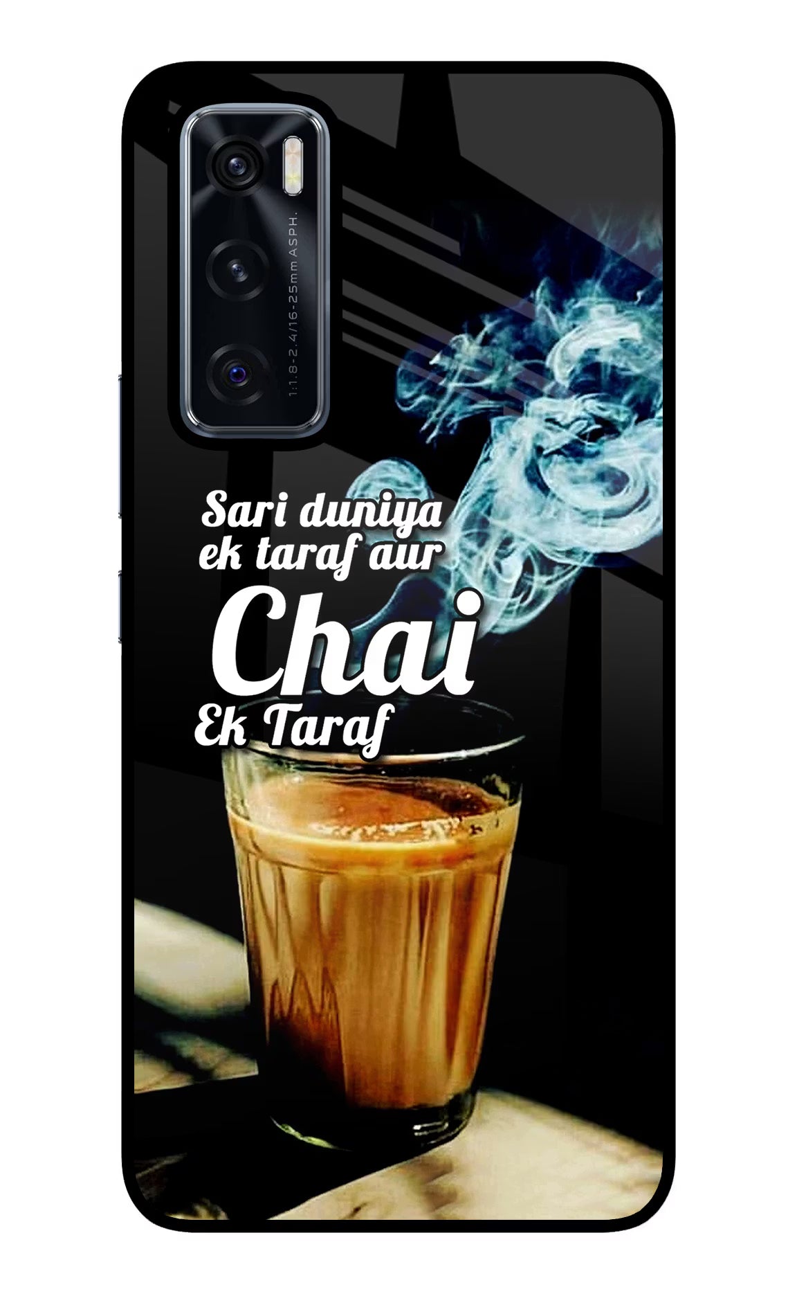 Chai Ek Taraf Quote Vivo V20 SE Back Cover - Chai Ek Taraf Quote Vivo V20 SE Glass Case Back Cover by Casekaro Chai Ek Taraf Quote Vivo V20 SE Glass Case Back Cover by Casekaro