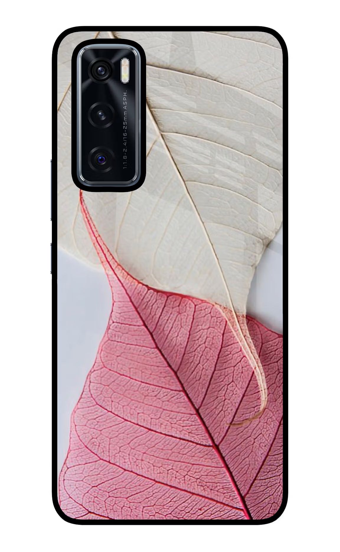 White Pink Leaf Vivo V20 SE Back Cover - White Pink Leaf Vivo V20 SE Glass Case Back Cover by Casekaro White Pink Leaf Vivo V20 SE Glass Case Back Cover by Casekaro