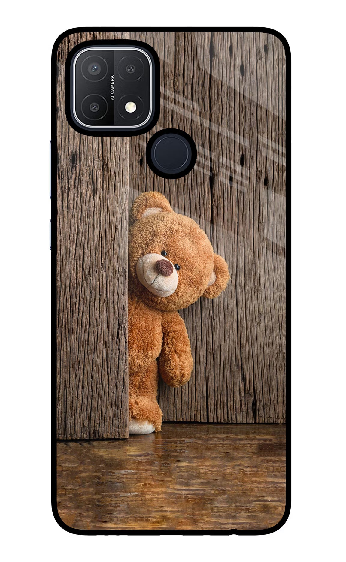 Teddy Wooden Oppo A15/A15s Back Cover - Teddy Wooden Oppo A15/A15s Glass Case Back Cover by Casekaro Teddy Wooden Oppo A15/A15s Glass Case Back Cover by Casekaro