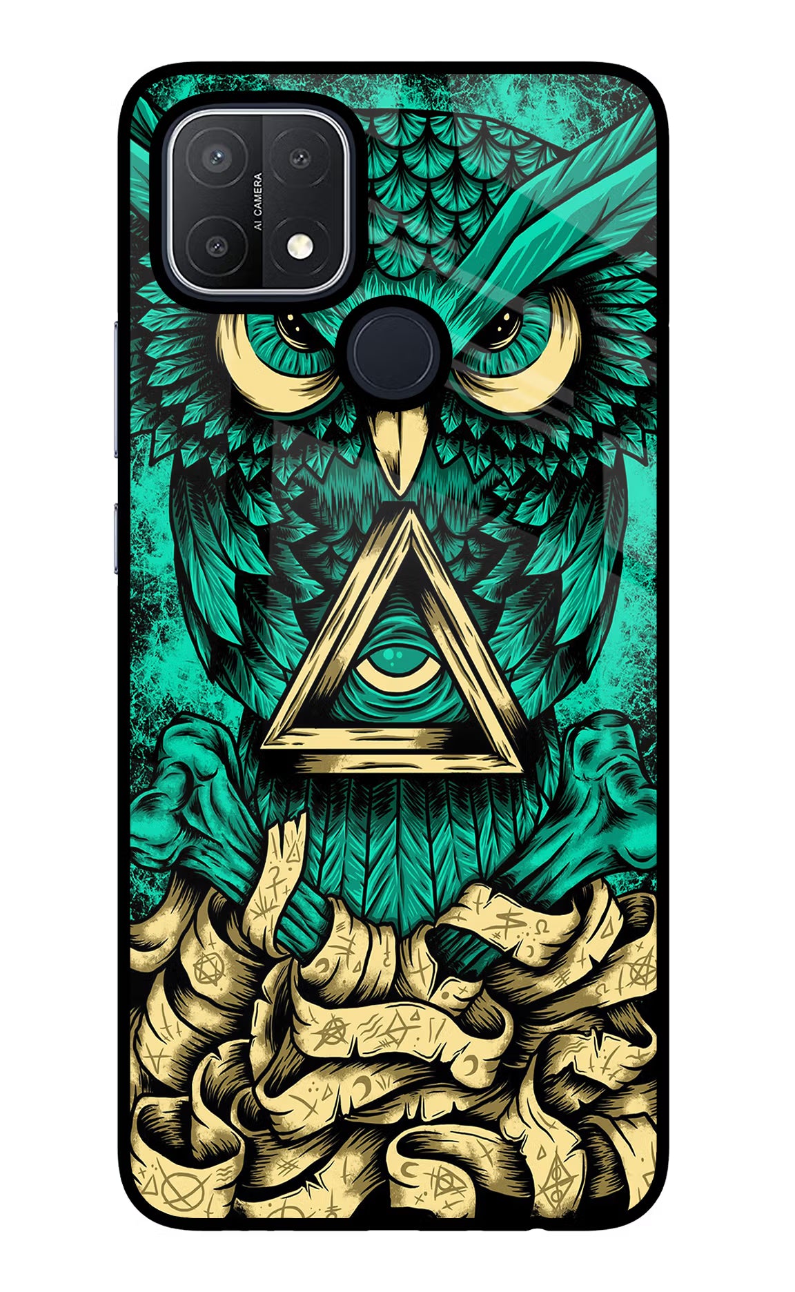 Green Owl Oppo A15/A15s Glass Case - Green Owl Oppo A15/A15s Glass Case Green Owl Oppo A15/A15s Glass Case