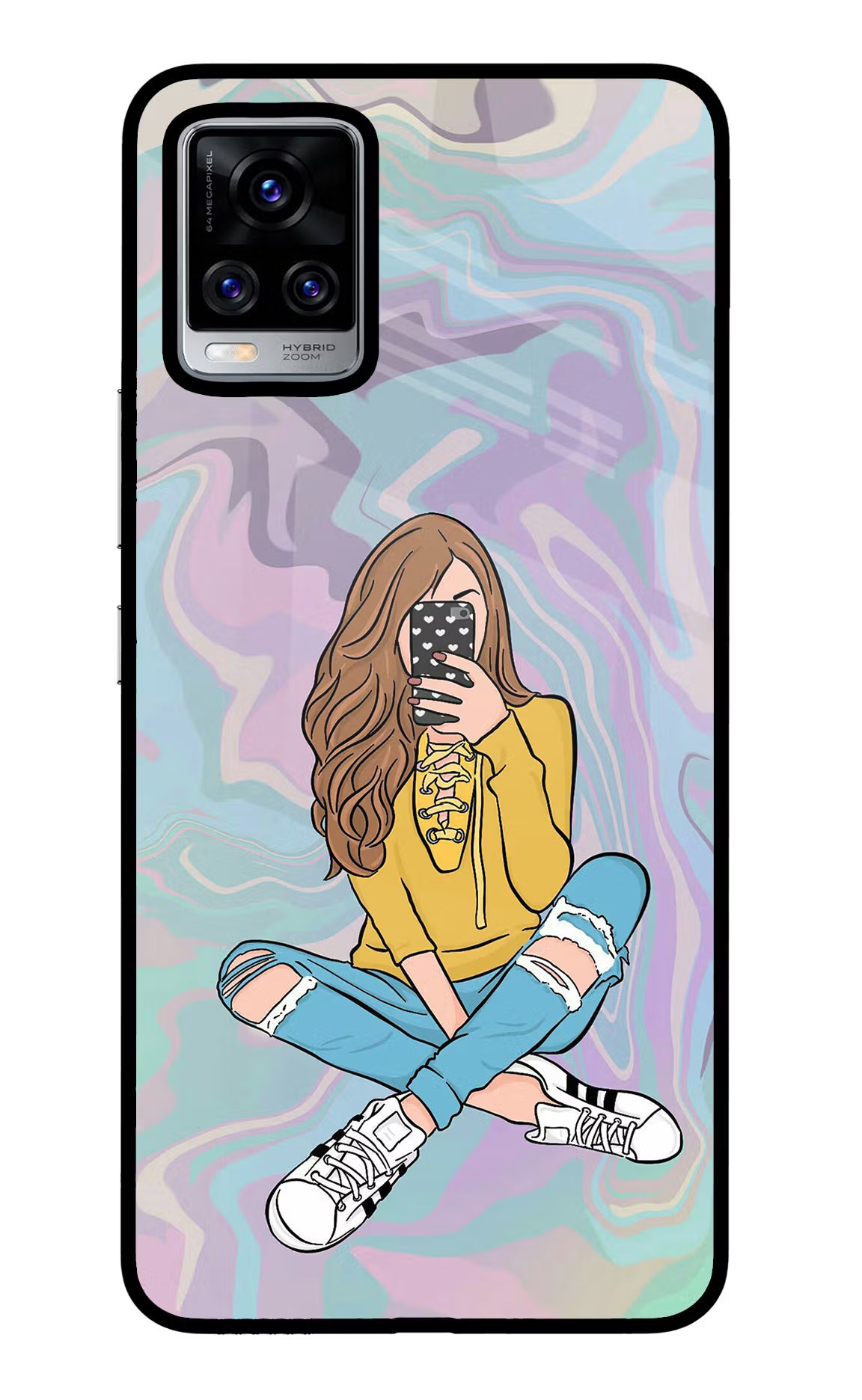 Selfie Girl Vivo V20 Pro Back Cover - Selfie Girl Vivo V20 Pro Glass Case Back Cover by Casekaro Selfie Girl Vivo V20 Pro Glass Case Back Cover by Casekaro
