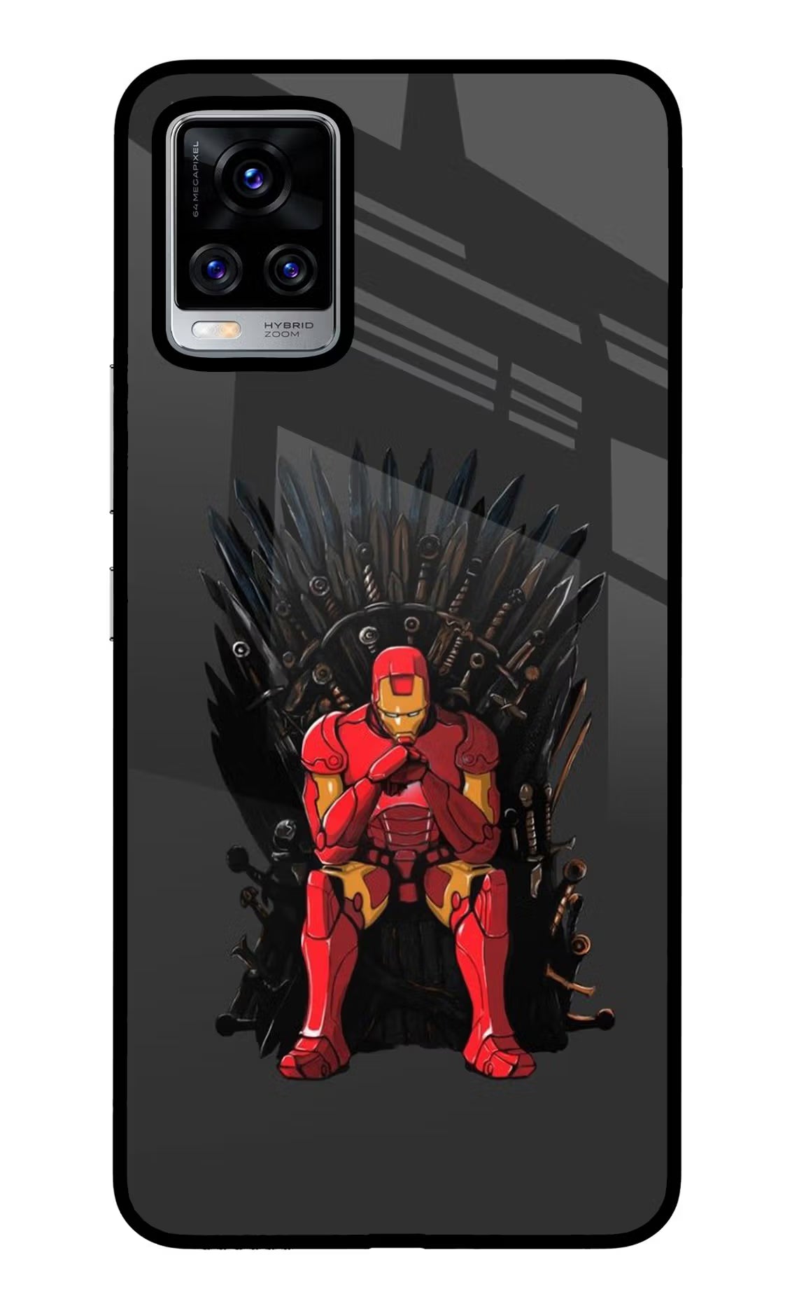 Ironman Throne Vivo V20 Pro Back Cover - Ironman Throne Vivo V20 Pro Glass Case Back Cover by Casekaro Ironman Throne Vivo V20 Pro Glass Case Back Cover by Casekaro