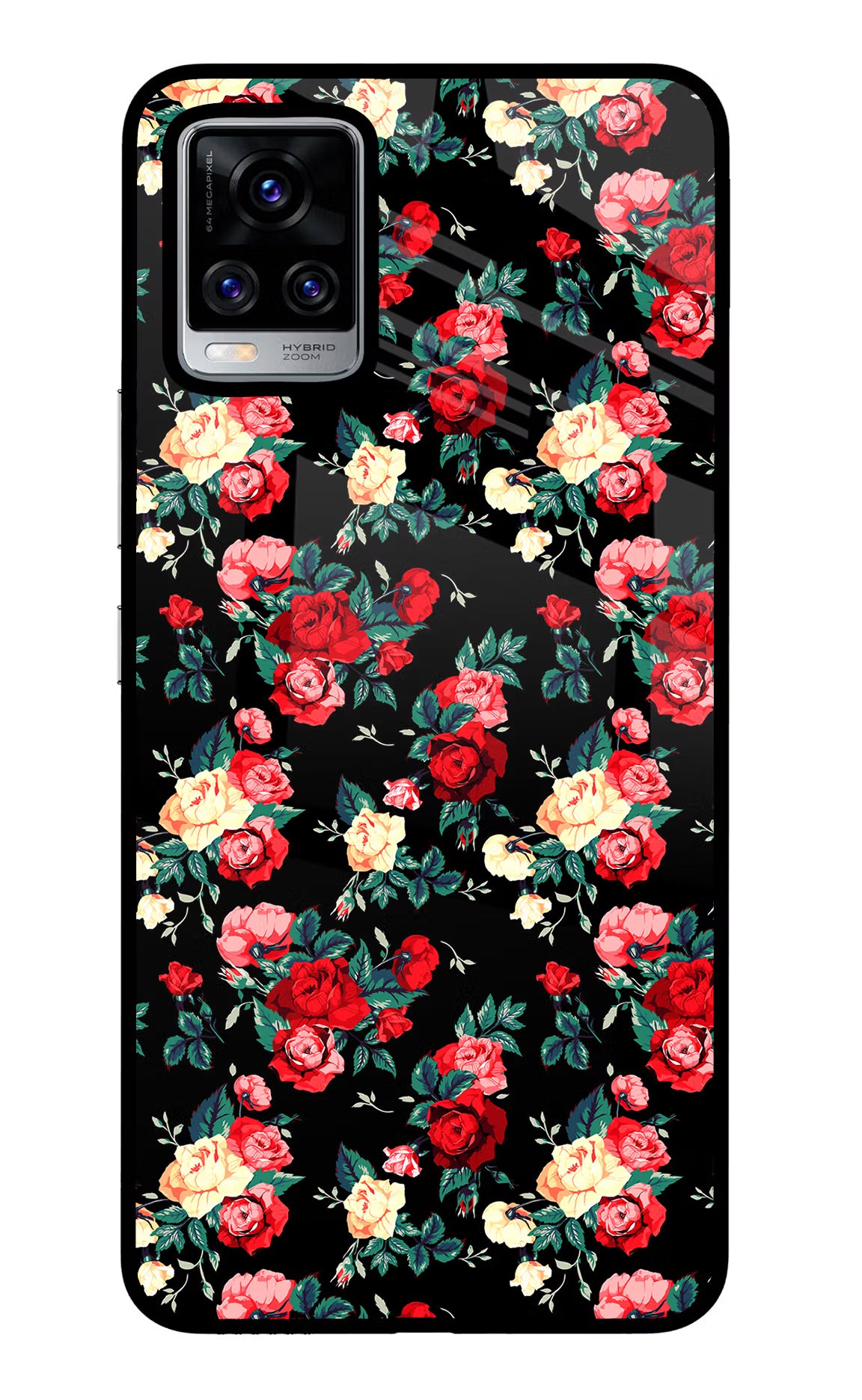 Rose Pattern Vivo V20 Pro Back Cover - Rose Pattern Vivo V20 Pro Glass Case Back Cover by Casekaro Rose Pattern Vivo V20 Pro Glass Case Back Cover by Casekaro
