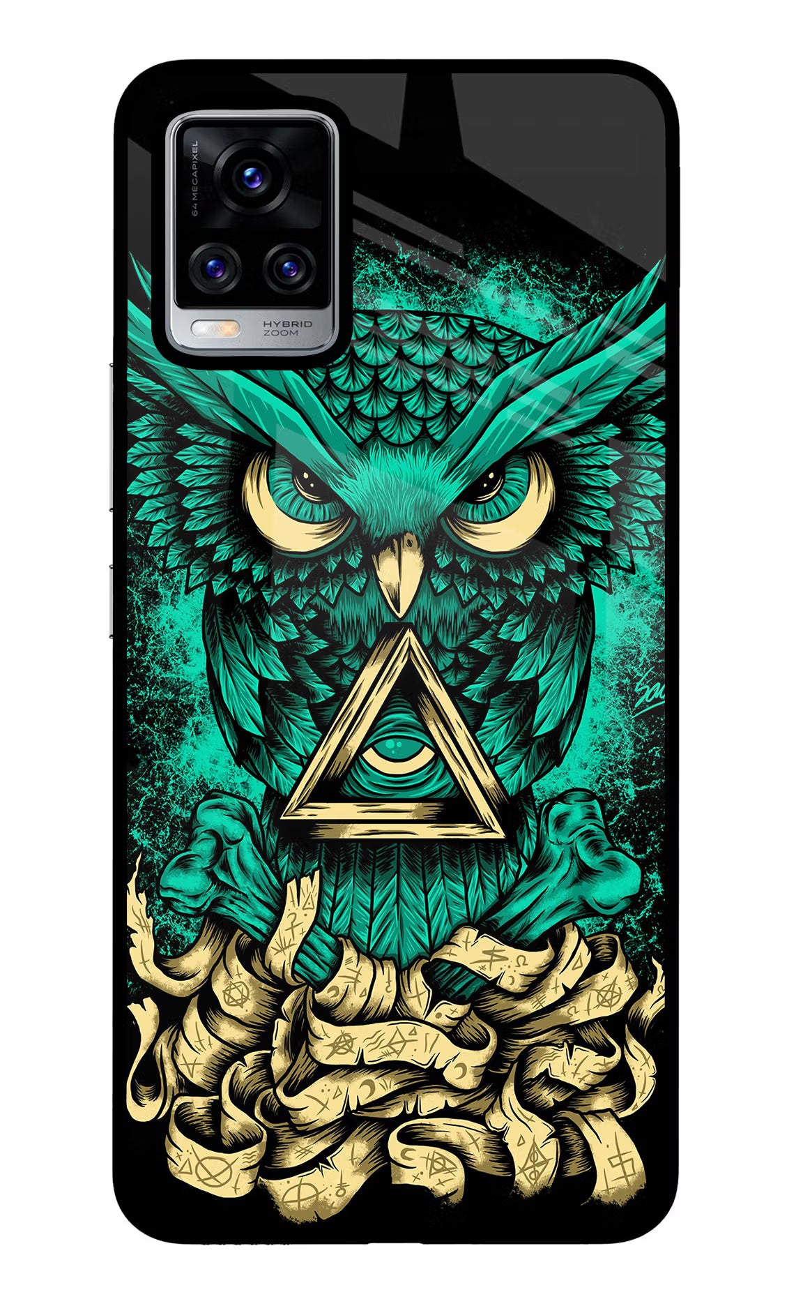 Green Owl Vivo V20 Pro Back Cover - Green Owl Vivo V20 Pro Glass Case Back Cover by Casekaro Green Owl Vivo V20 Pro Glass Case Back Cover by Casekaro