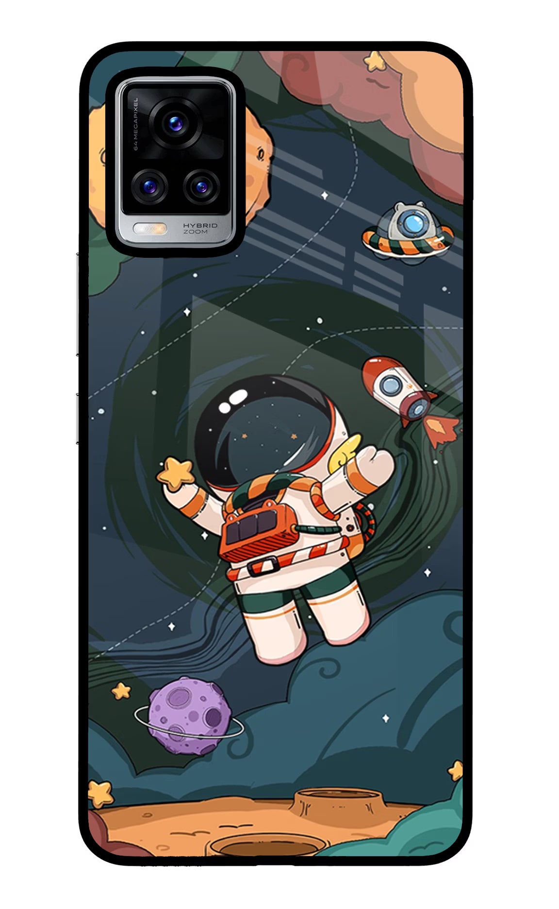 Cartoon Astronaut Vivo V20 Pro Back Cover - Cartoon Astronaut Vivo V20 Pro Glass Case Back Cover by Casekaro Cartoon Astronaut Vivo V20 Pro Glass Case Back Cover by Casekaro