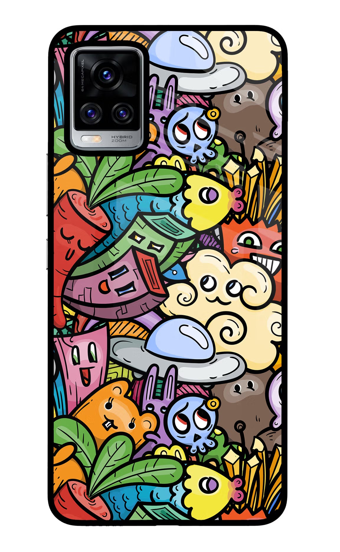 Veggie Doodle Vivo V20 Pro Back Cover - Veggie Doodle Vivo V20 Pro Glass Case Back Cover by Casekaro Veggie Doodle Vivo V20 Pro Glass Case Back Cover by Casekaro
