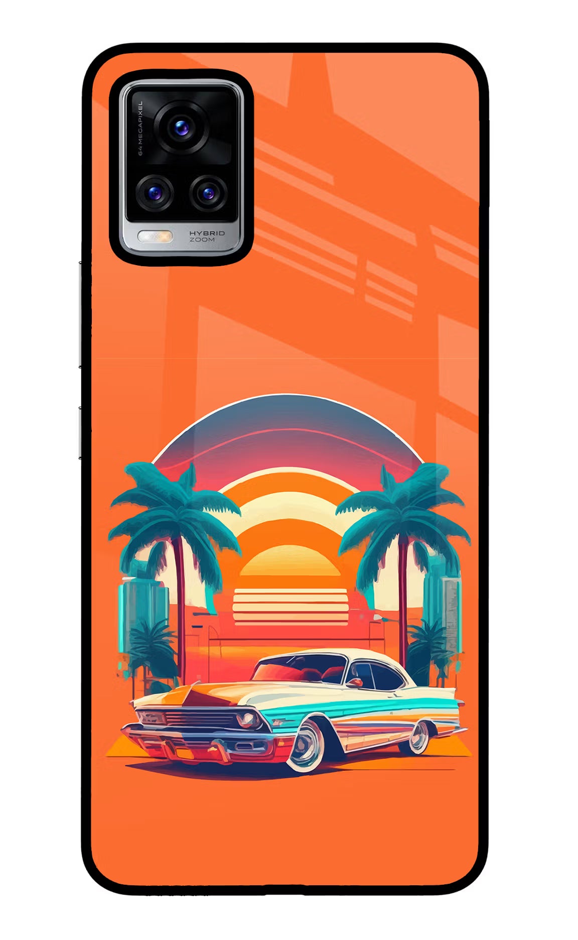 Palm Drive 80s Vivo V20 Pro Back Cover - Palm Drive 80s Vivo V20 Pro Glass Case Back Cover by Casekaro Palm Drive 80s Vivo V20 Pro Glass Case Back Cover by Casekaro