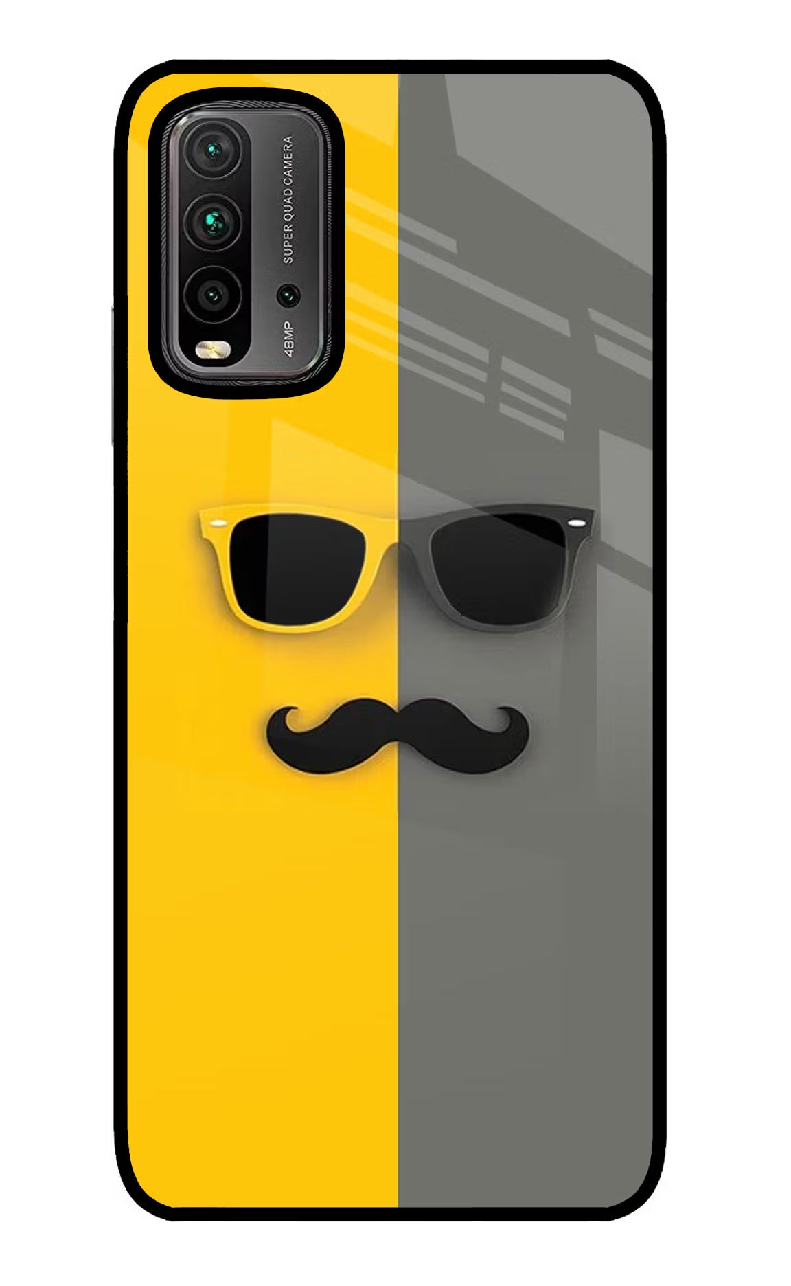 Sunglasses with Mustache Redmi 9 Power Glass Case - Sunglasses with Mustache Redmi 9 Power Glass Case Sunglasses with Mustache Redmi 9 Power Glass Case