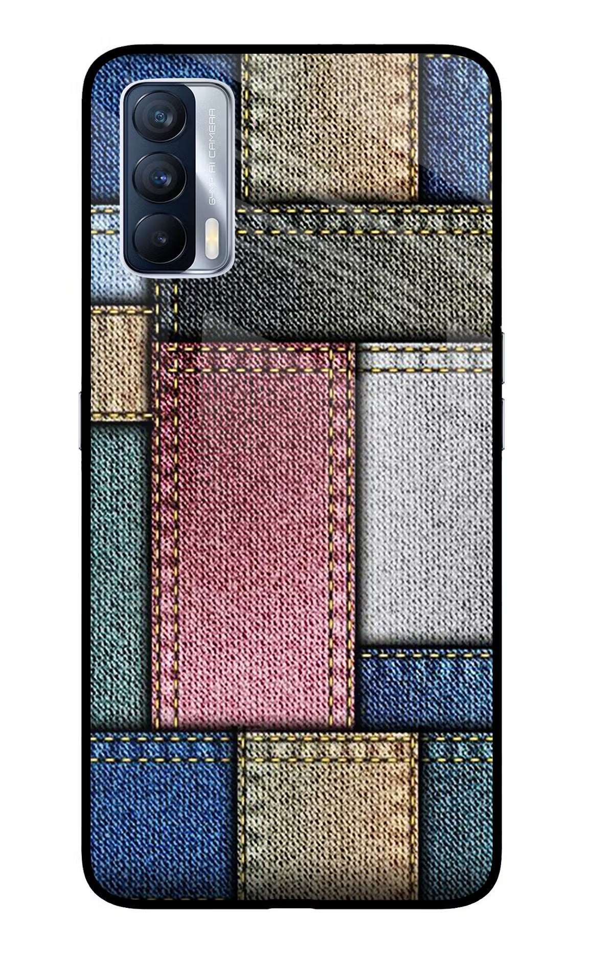 Multicolor Jeans Realme X7 Back Cover - Multicolor Jeans Realme X7 Glass Case Back Cover by Casekaro Multicolor Jeans Realme X7 Glass Case Back Cover by Casekaro