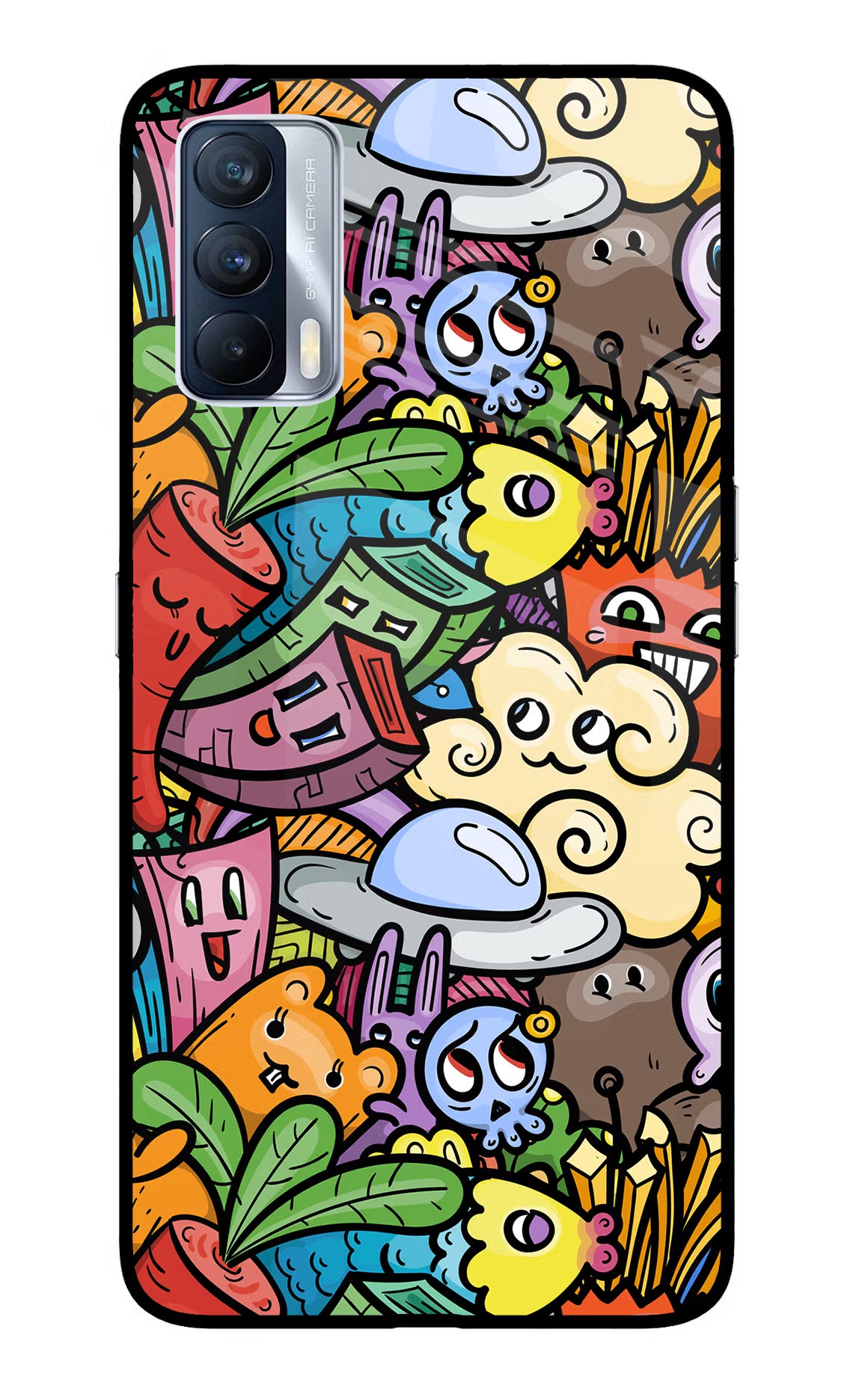 Veggie Doodle Realme X7 Back Cover - Veggie Doodle Realme X7 Glass Case Back Cover by Casekaro Veggie Doodle Realme X7 Glass Case Back Cover by Casekaro