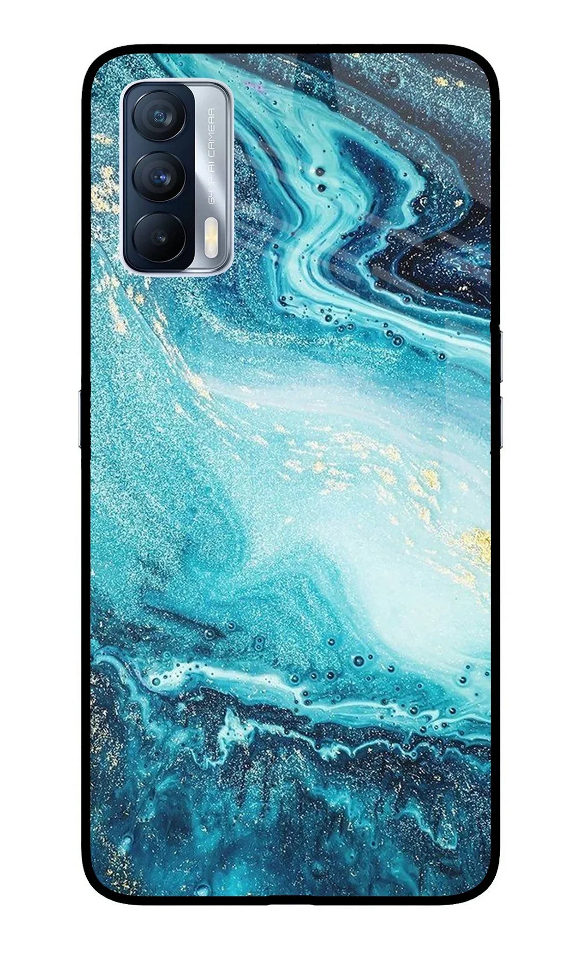 Blue Glitter Marble Realme X7 Glass Case - Blue Glitter Marble Realme X7 Glass Case Blue Glitter Marble Realme X7 Glass Case