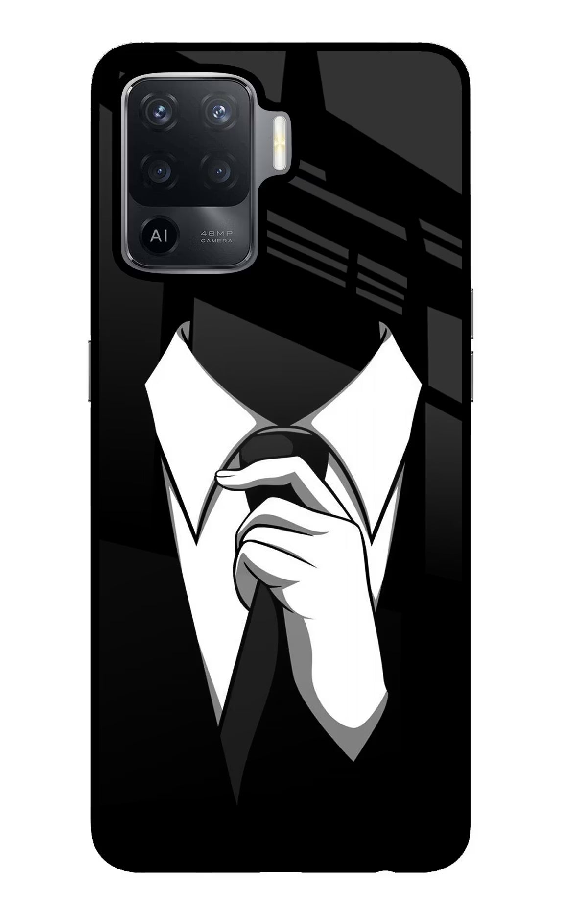 Black Tie Oppo F19 Pro Back Cover - Black Tie Oppo F19 Pro Glass Case Back Cover by Casekaro Black Tie Oppo F19 Pro Glass Case Back Cover by Casekaro