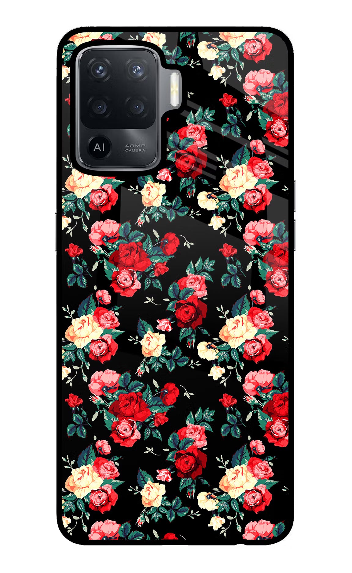 Rose Pattern Oppo F19 Pro Back Cover - Rose Pattern Oppo F19 Pro Glass Case Back Cover by Casekaro Rose Pattern Oppo F19 Pro Glass Case Back Cover by Casekaro