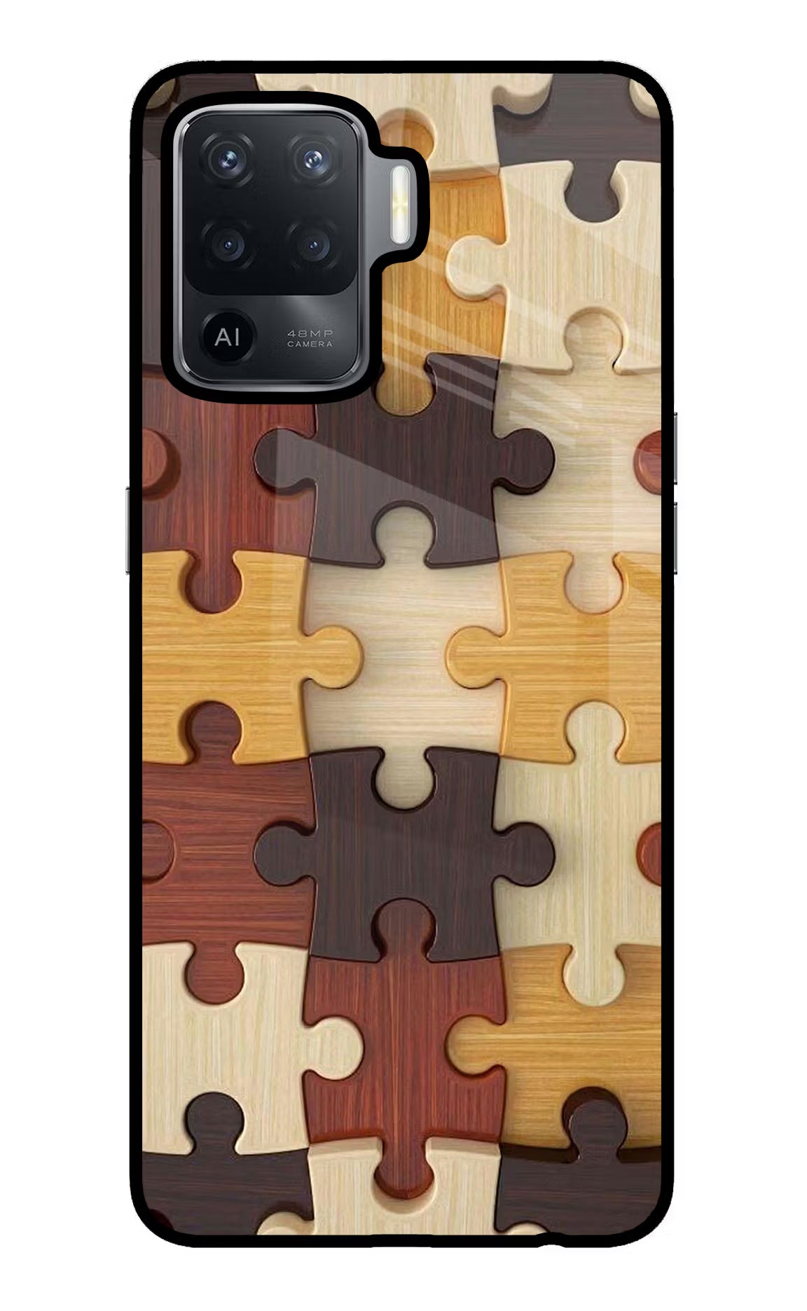 Wooden Puzzle Oppo F19 Pro Back Cover - Wooden Puzzle Oppo F19 Pro Glass Case Back Cover by Casekaro Wooden Puzzle Oppo F19 Pro Glass Case Back Cover by Casekaro