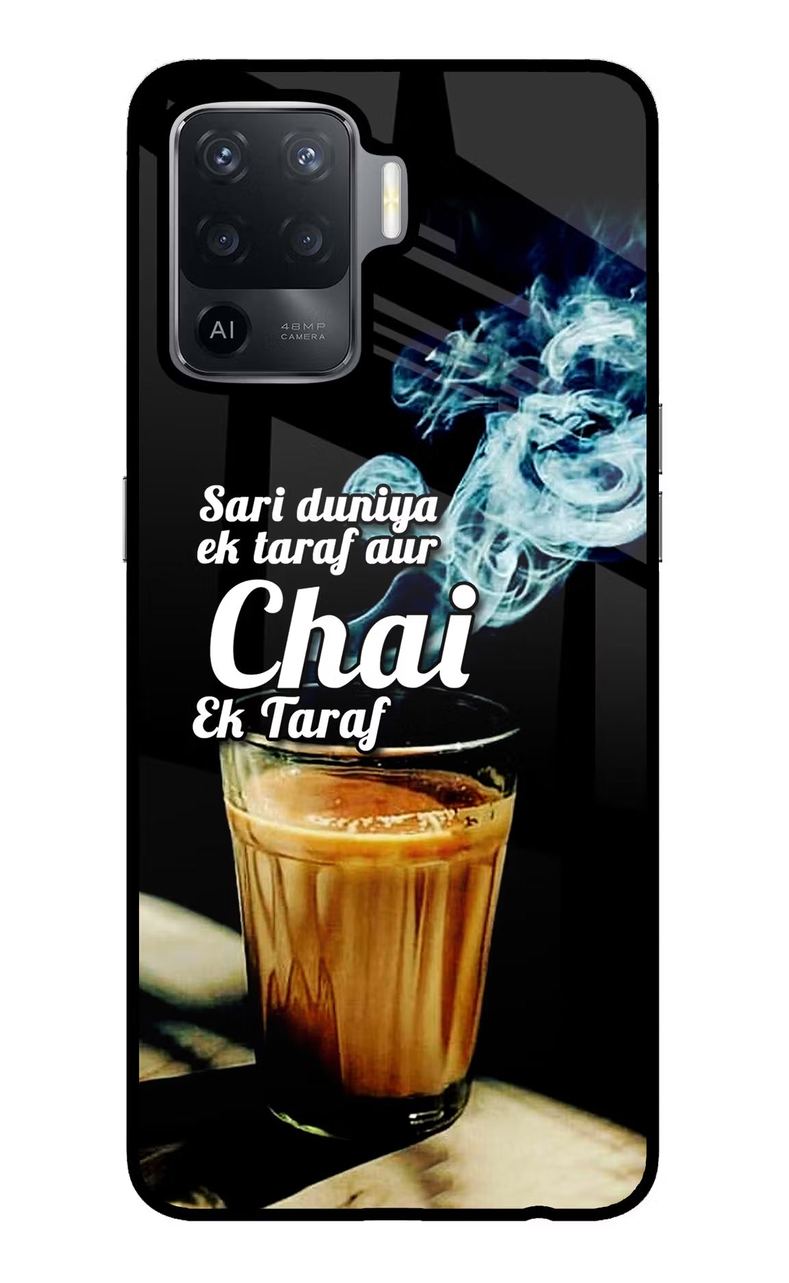 Chai Ek Taraf Quote Oppo F19 Pro Back Cover - Chai Ek Taraf Quote Oppo F19 Pro Glass Case Back Cover by Casekaro Chai Ek Taraf Quote Oppo F19 Pro Glass Case Back Cover by Casekaro