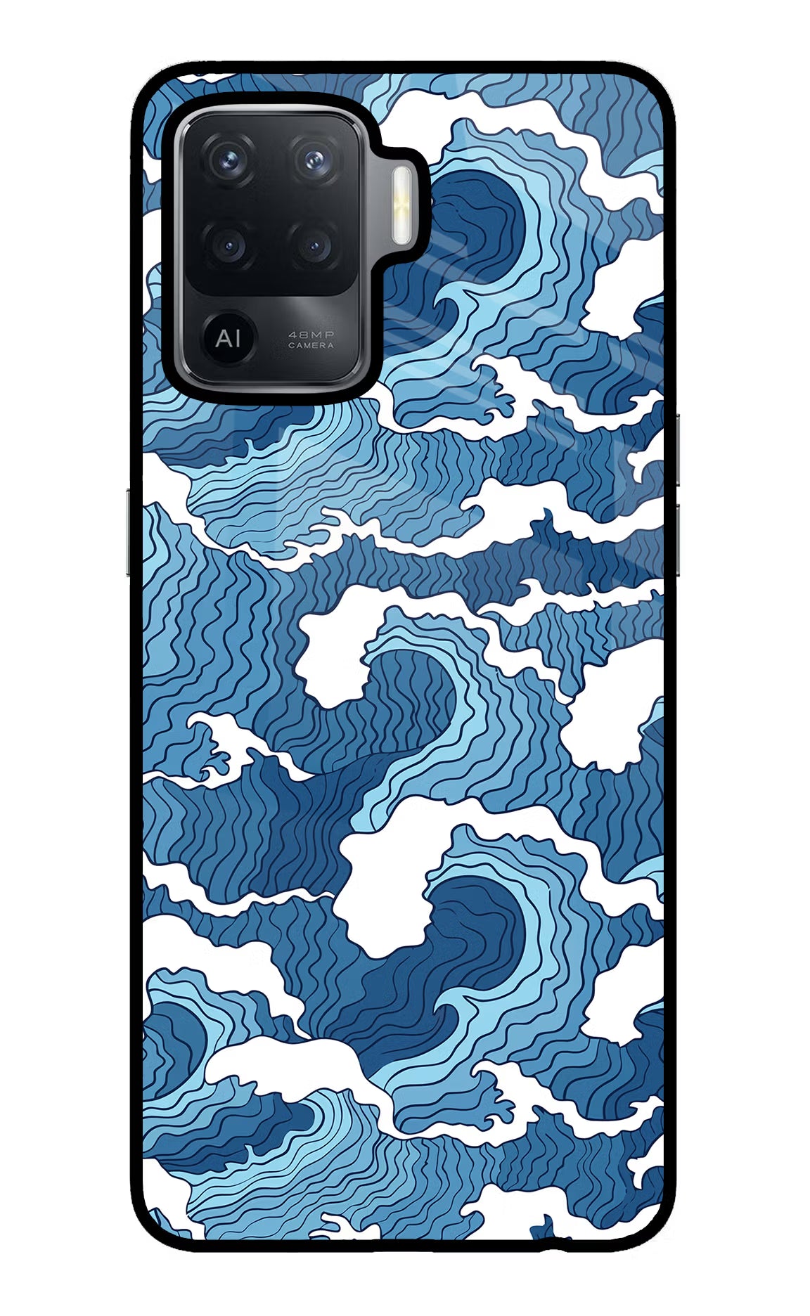 Blue Waves Oppo F19 Pro Back Cover - Blue Waves Oppo F19 Pro Glass Case Back Cover by Casekaro Blue Waves Oppo F19 Pro Glass Case Back Cover by Casekaro