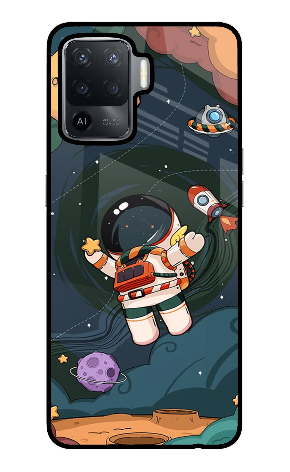 Cartoon Astronaut Oppo F19 Pro Back Cover - Cartoon Astronaut Oppo F19 Pro Glass Case Back Cover by Casekaro Cartoon Astronaut Oppo F19 Pro Glass Case Back Cover by Casekaro