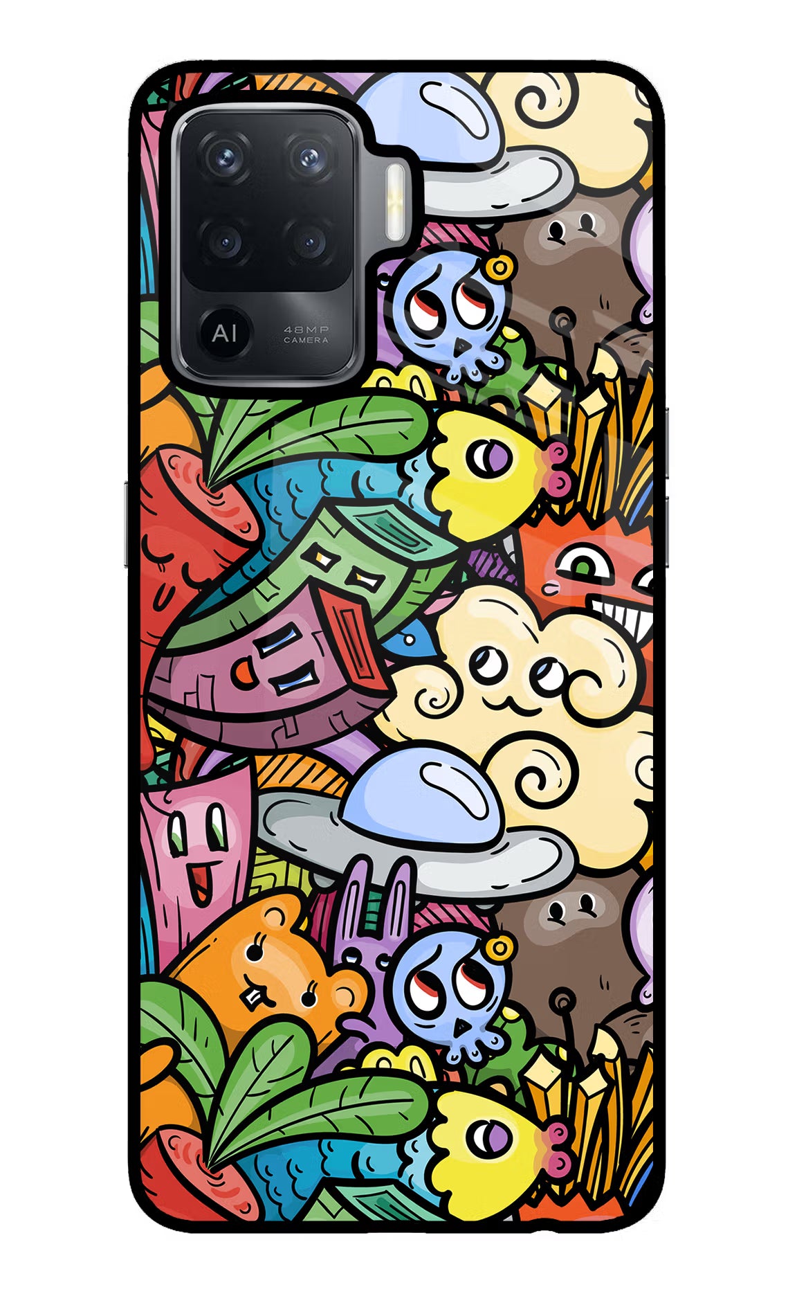 Veggie Doodle Oppo F19 Pro Back Cover - Veggie Doodle Oppo F19 Pro Glass Case Back Cover by Casekaro Veggie Doodle Oppo F19 Pro Glass Case Back Cover by Casekaro