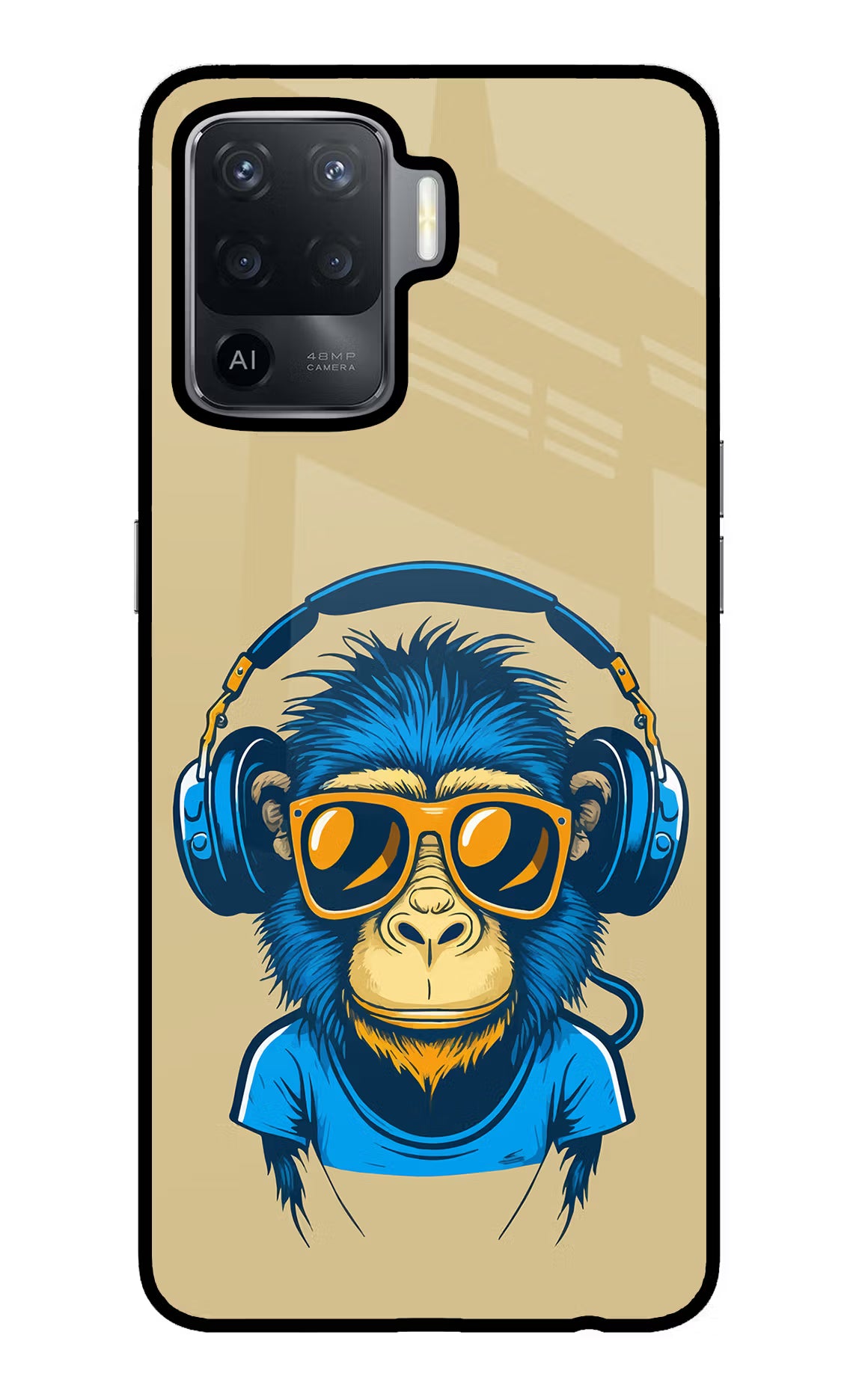 Monkey Headphone Oppo F19 Pro Back Cover - Monkey Headphone Oppo F19 Pro Glass Case Back Cover by Casekaro Monkey Headphone Oppo F19 Pro Glass Case Back Cover by Casekaro