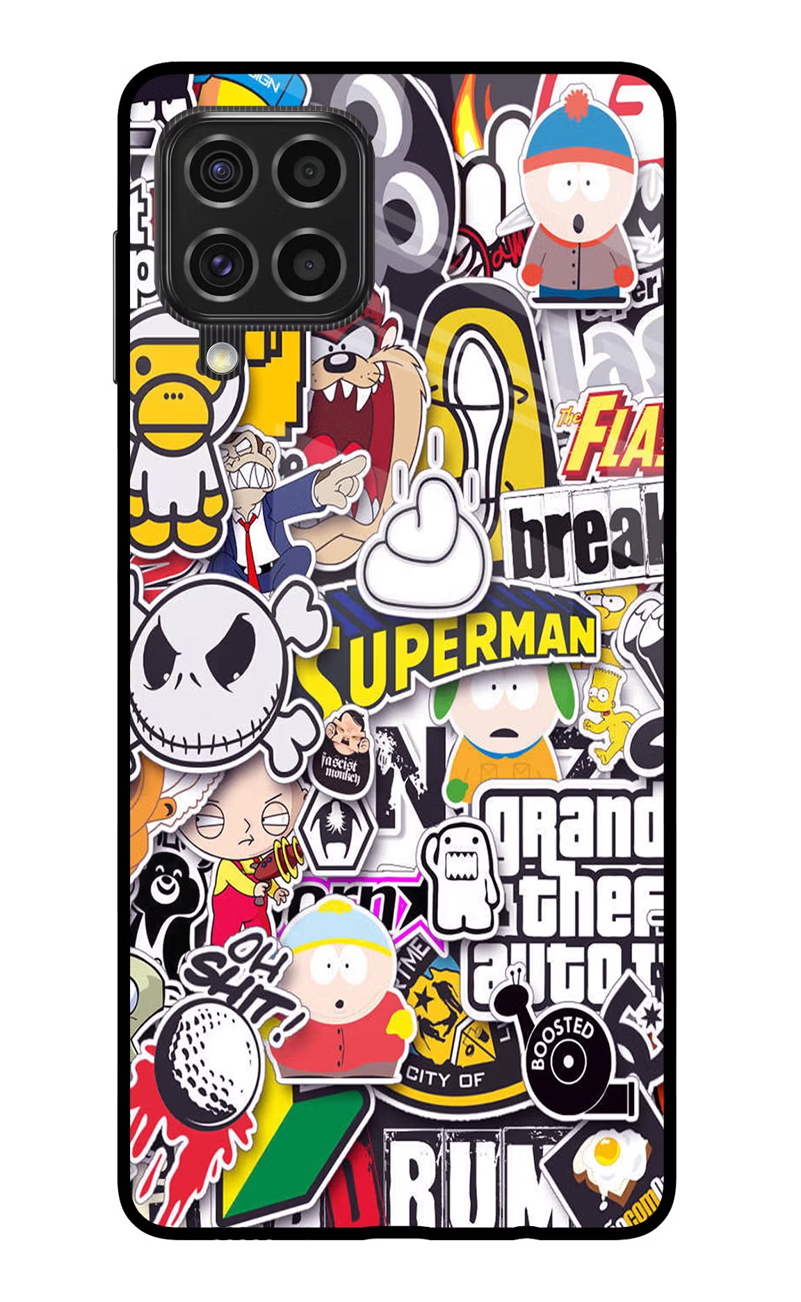 Sticker Bomb Samsung F62 Back Cover - Sticker Bomb Samsung F62 Glass Case Back Cover by Casekaro Sticker Bomb Samsung F62 Glass Case Back Cover by Casekaro