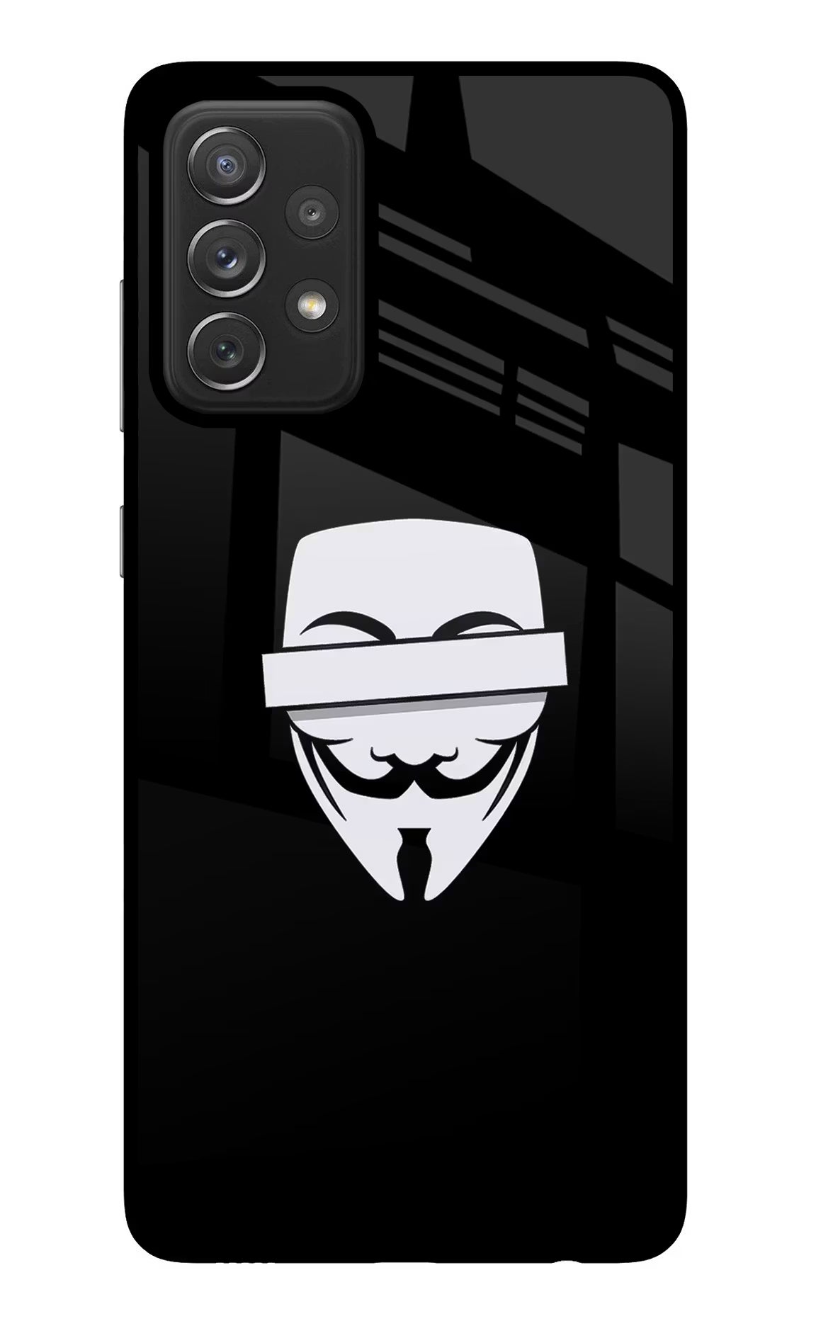 Anonymous Face Samsung A72 Back Cover - Anonymous Face Samsung A72 Glass Case Back Cover by Casekaro Anonymous Face Samsung A72 Glass Case Back Cover by Casekaro