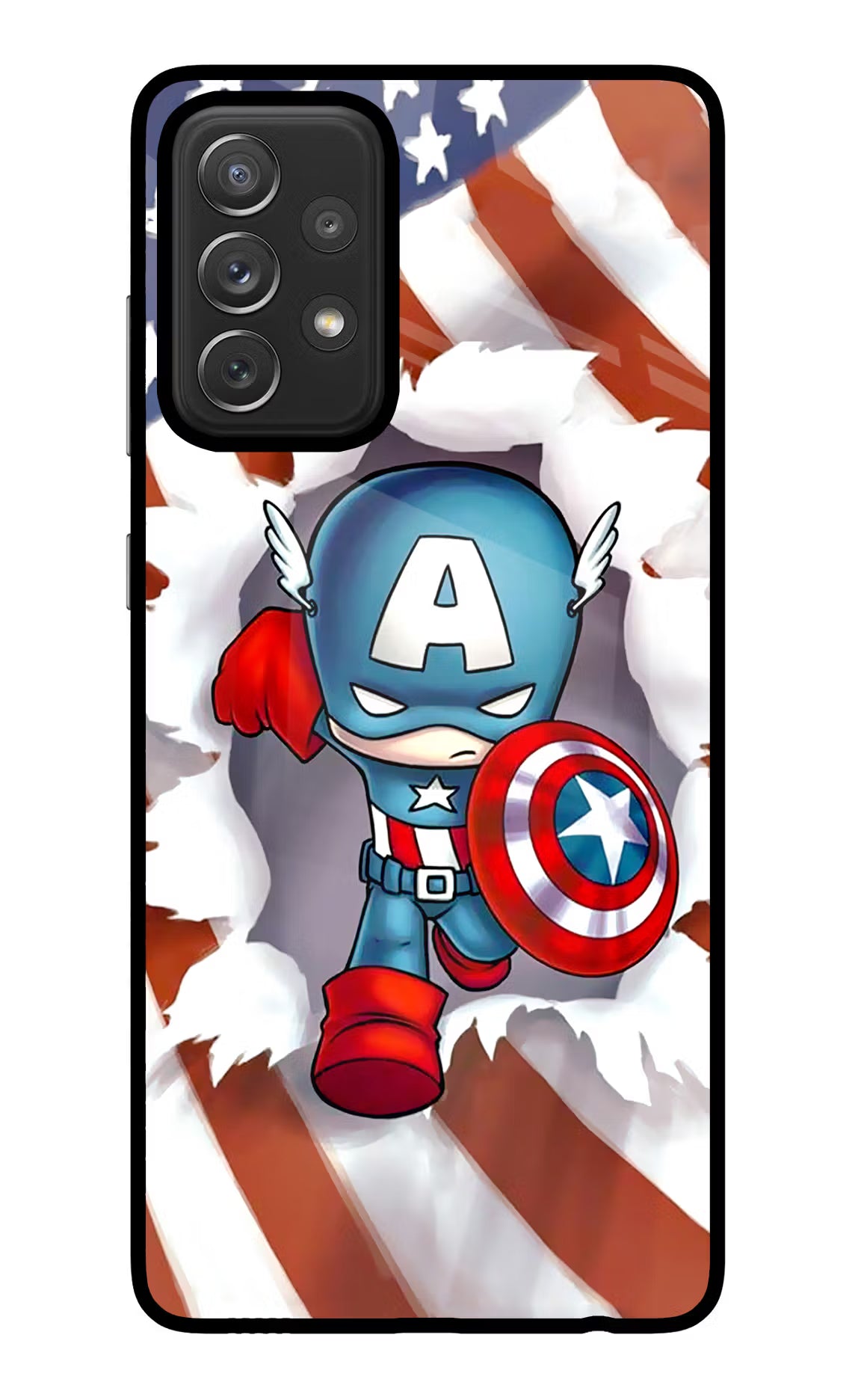 Captain America Samsung A72 Back Cover - Captain America Samsung A72 Glass Case Back Cover by Casekaro Captain America Samsung A72 Glass Case Back Cover by Casekaro