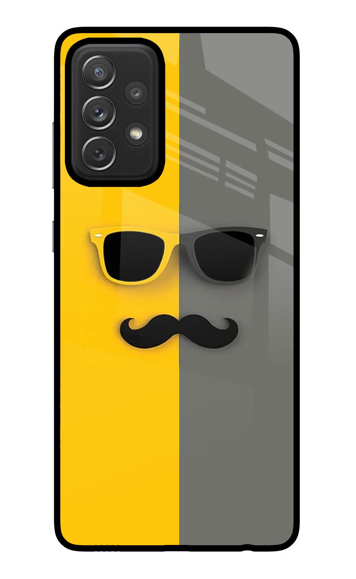 Sunglasses with Mustache Samsung A72 Back Cover - Sunglasses with Mustache Samsung A72 Glass Case Back Cover by Casekaro Sunglasses with Mustache Samsung A72 Glass Case Back Cover by Casekaro