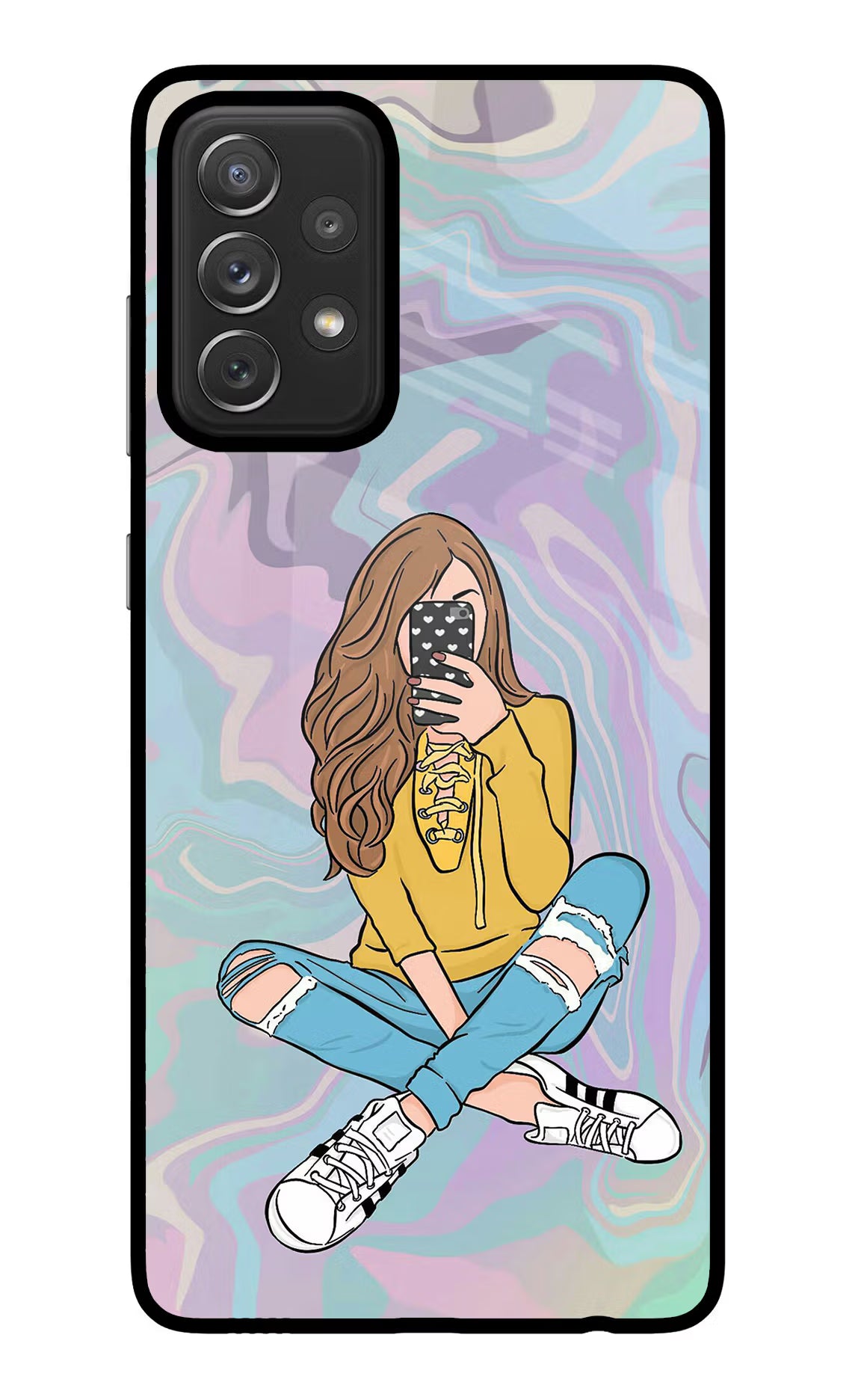 Selfie Girl Samsung A72 Back Cover - Selfie Girl Samsung A72 Glass Case Back Cover by Casekaro Selfie Girl Samsung A72 Glass Case Back Cover by Casekaro