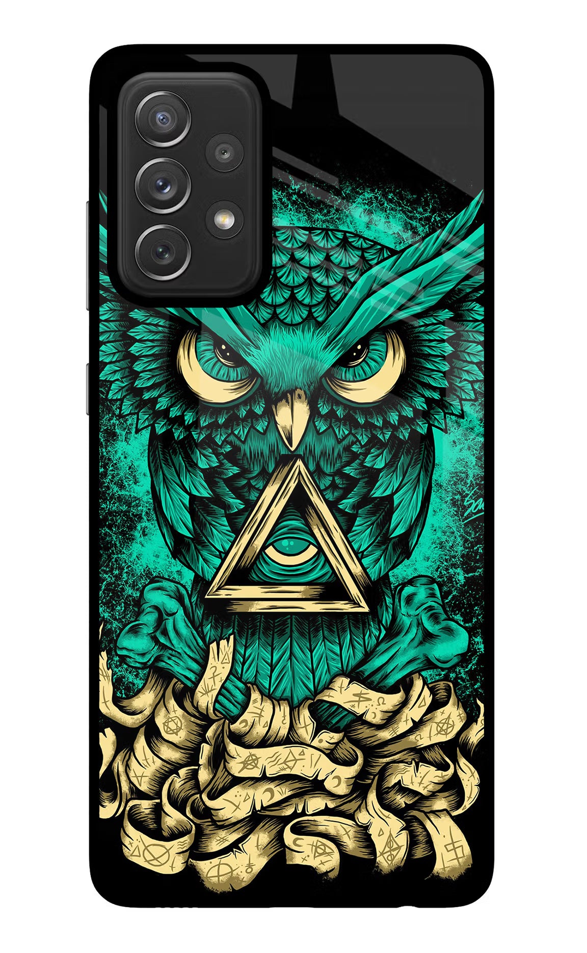 Green Owl Samsung A72 Back Cover - Green Owl Samsung A72 Glass Case Back Cover by Casekaro Green Owl Samsung A72 Glass Case Back Cover by Casekaro