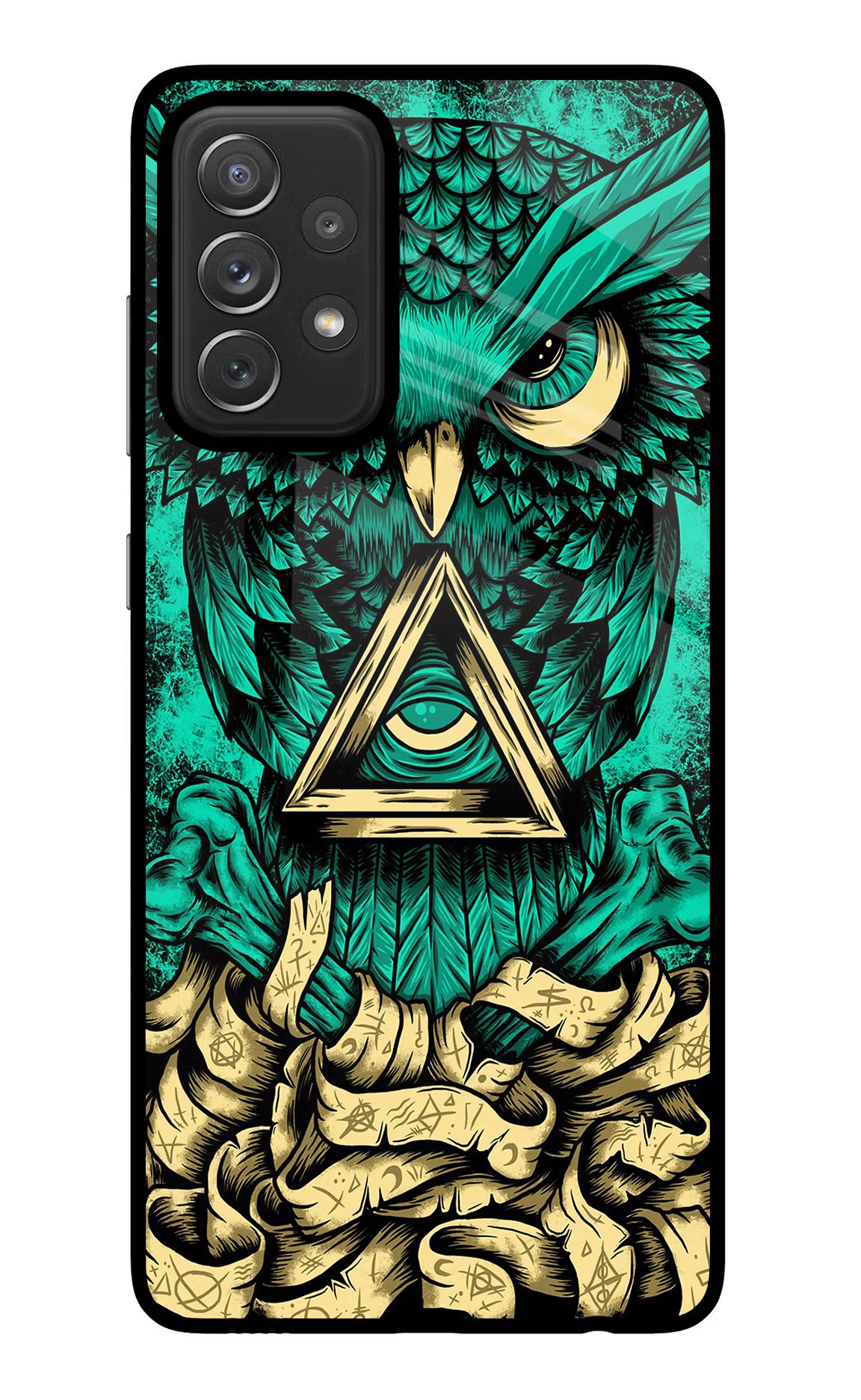 Green Owl Samsung A72 Back Cover - Green Owl Samsung A72 Glass Case Back Cover by Casekaro Green Owl Samsung A72 Glass Case Back Cover by Casekaro