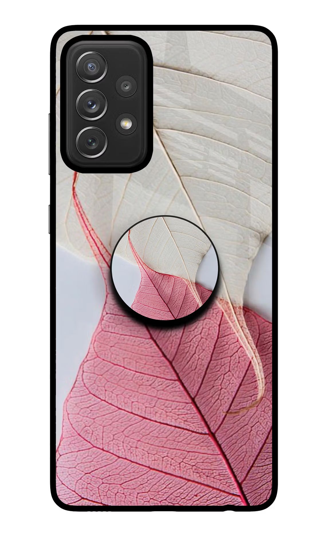 White Pink Leaf Samsung A72 Pop Case - White Pink Leaf Samsung A72 Pop Case by Casekaro White Pink Leaf Samsung A72 Pop Case by Casekaro