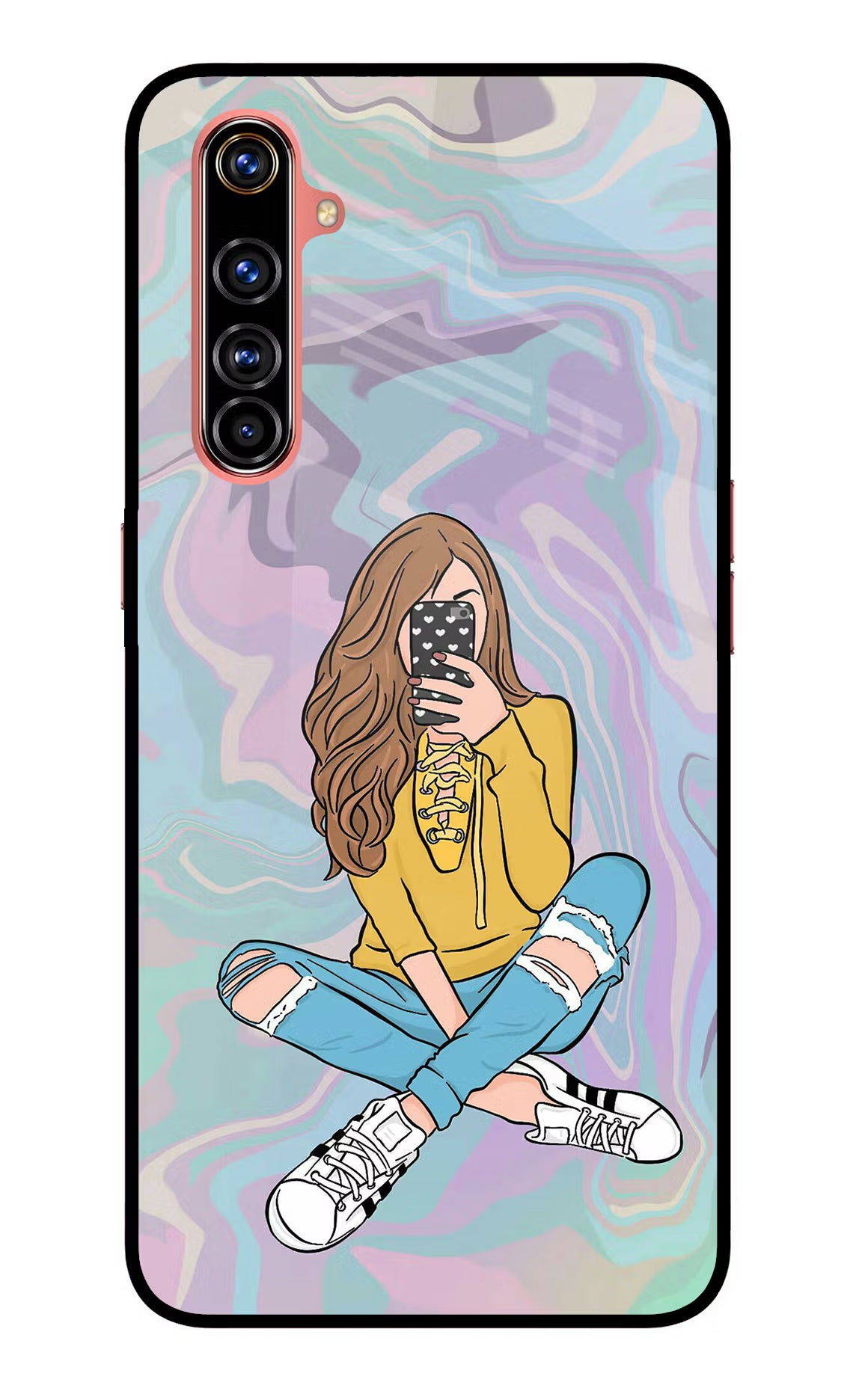 Selfie Girl Realme X50 Pro Back Cover - Selfie Girl Realme X50 Pro Glass Case Back Cover by Casekaro Selfie Girl Realme X50 Pro Glass Case Back Cover by Casekaro