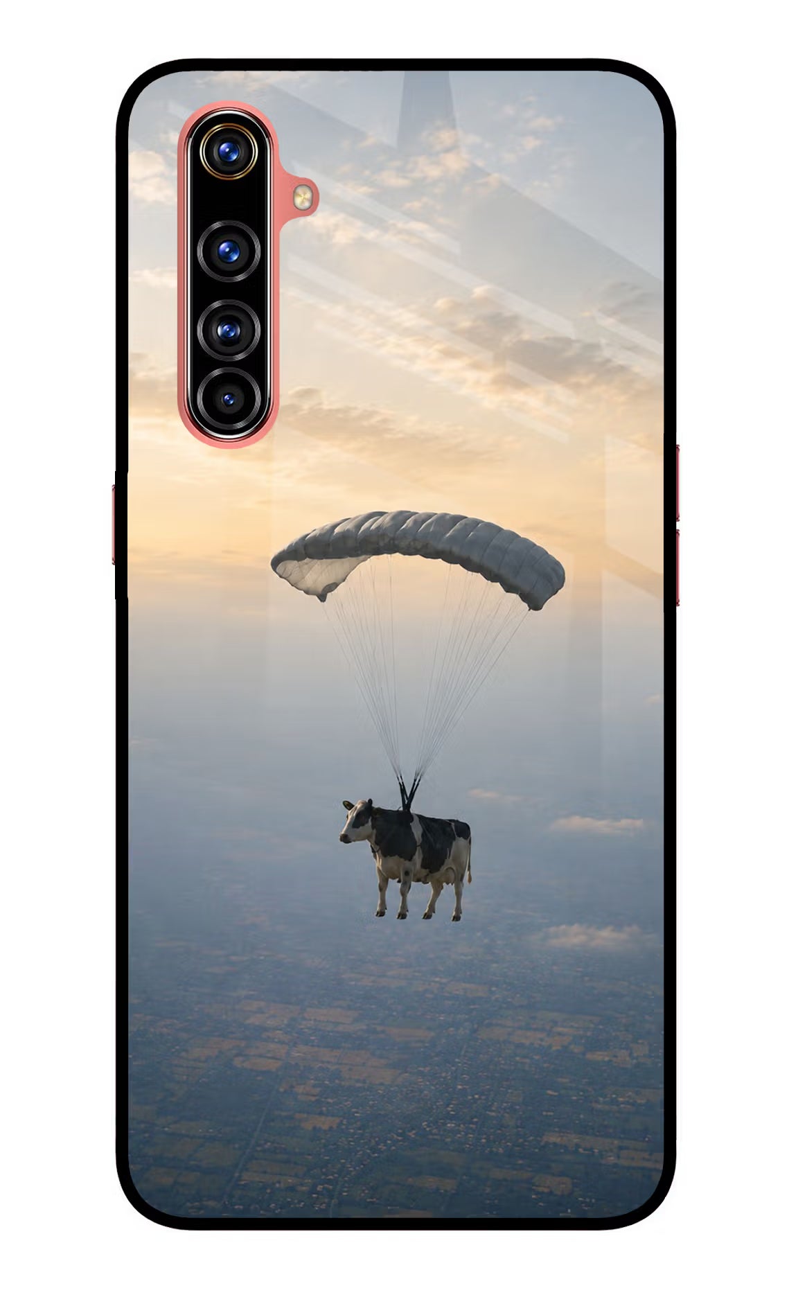 Skydiving Cow Realme X50 Pro Glass Case - Skydiving Cow Realme X50 Pro Glass Case Skydiving Cow Realme X50 Pro Glass Case