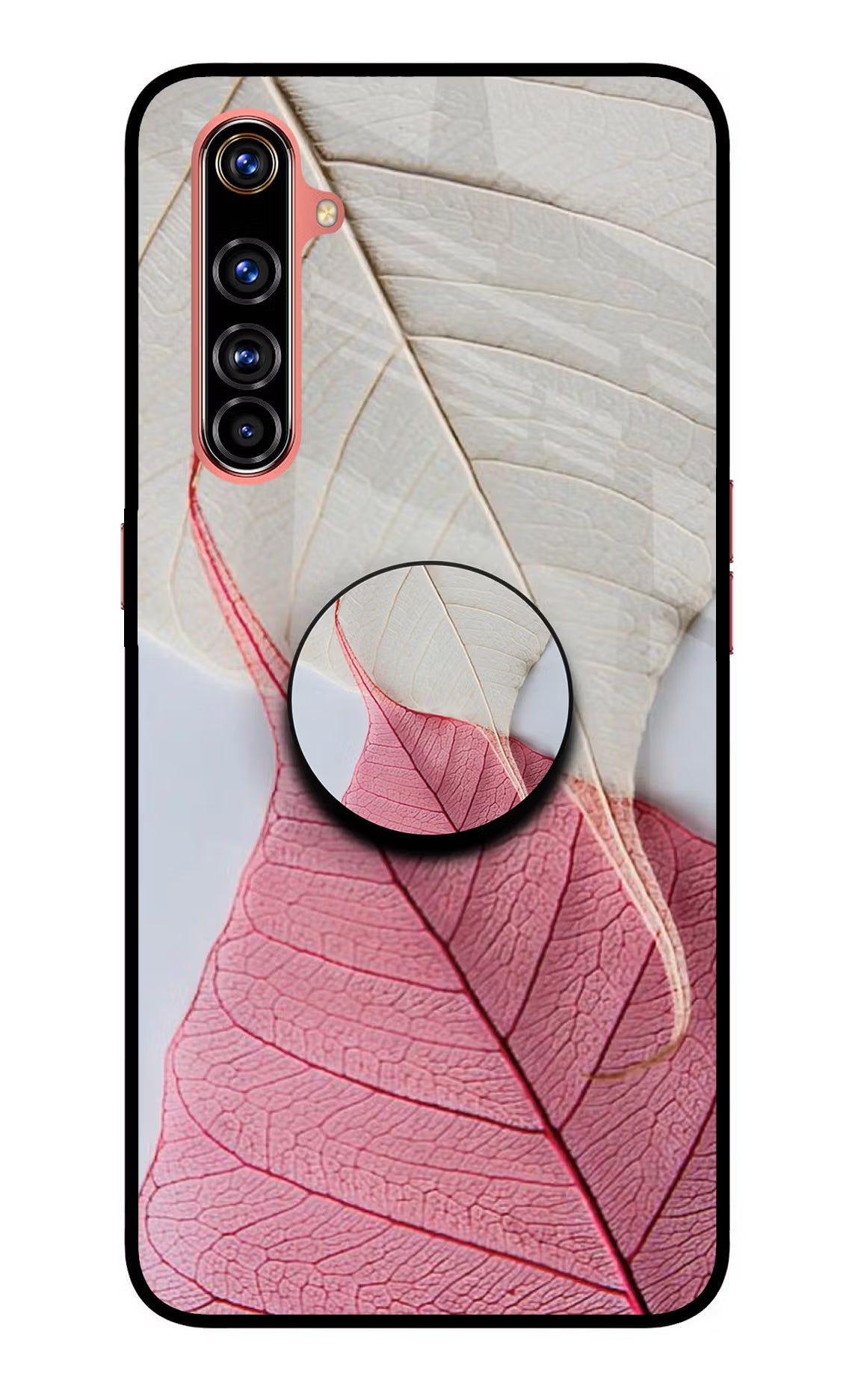 White Pink Leaf Realme X50 Pro Glass Case - White Pink Leaf Realme X50 Pro Glass Case White Pink Leaf Realme X50 Pro Glass Case