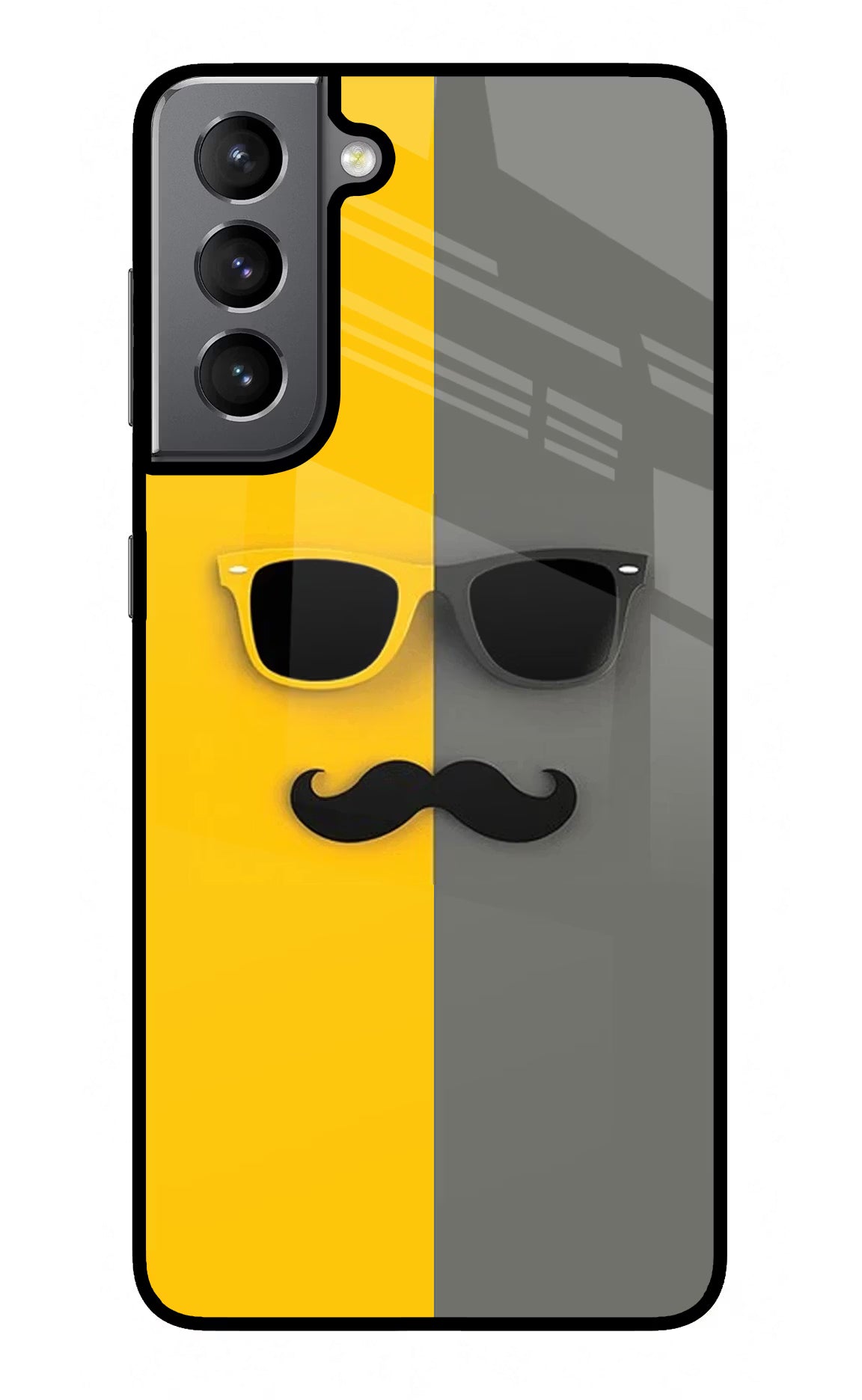 Sunglasses with Mustache Samsung S21 Back Cover - Sunglasses with Mustache Samsung S21 Glass Case Back Cover by Casekaro Sunglasses with Mustache Samsung S21 Glass Case Back Cover by Casekaro