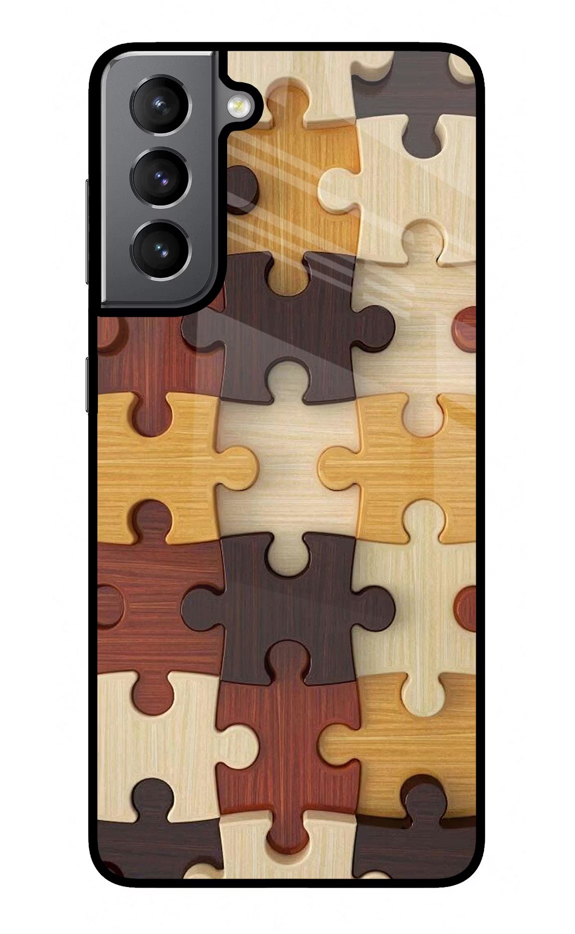 Wooden Puzzle Samsung S21 Back Cover - Wooden Puzzle Samsung S21 Glass Case Back Cover by Casekaro Wooden Puzzle Samsung S21 Glass Case Back Cover by Casekaro